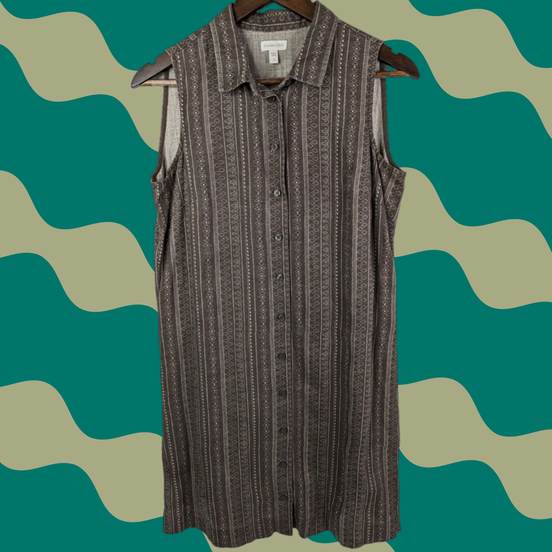 Vintage Garnet Hill Womens Linen Dress Tunic Size 6 Brown Sleeveless Button Up Casual Shirt Dress Spring Summer Womens 6 Brown Linen Garnet Hill Size M / US 6-8 / IT 42-44 - 1 Thumbnail