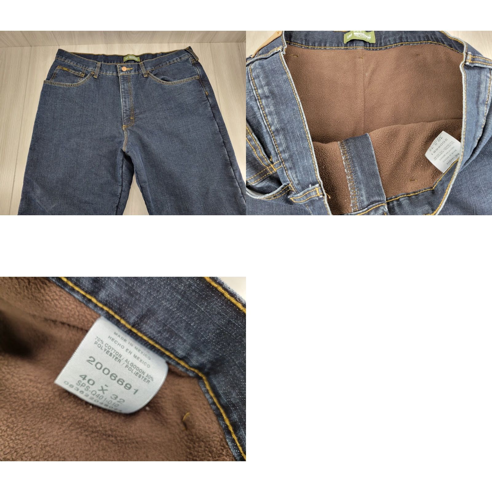 Lee Lee Relaxed Fit Fleece Lined Winter Jeans Mens 40x32 Dark Wash Cotton Blend Size US 40 / EU 56 - 8 Thumbnail