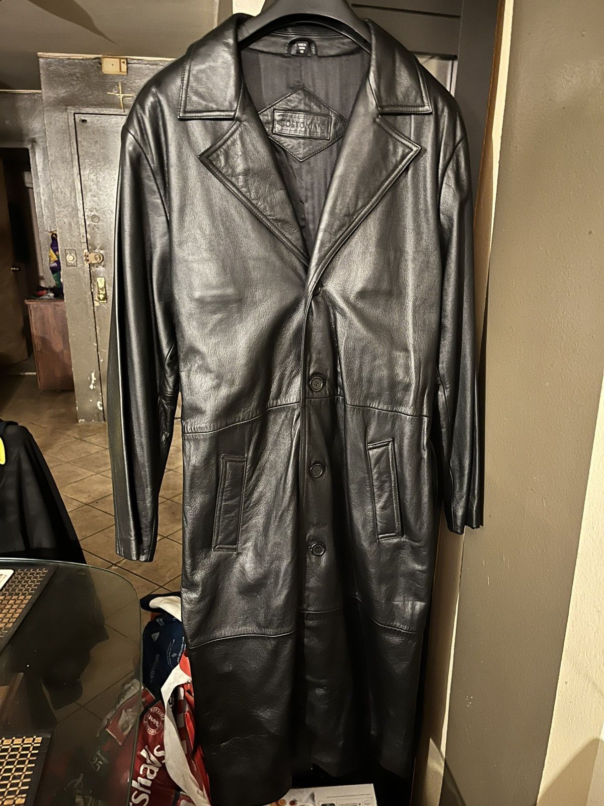 Bostonian Bostonian Men's Black Belted Full Length Leather Coat Sz.M Size US M / EU 48-50 / 2 - 1 Thumbnail