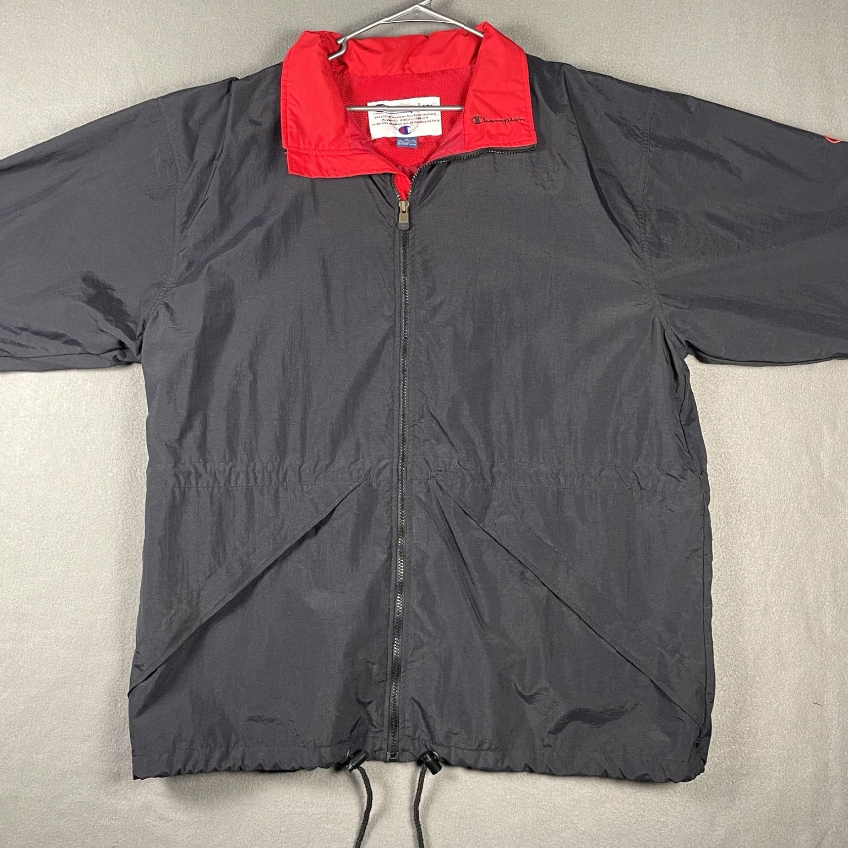 Champion VINTAGE Champion Windbreaker Full Zip Jacket XL Black Hidden Hood 90s Retro Sports Men Size US XL / EU 56 / 4 - 2 Thumbnail