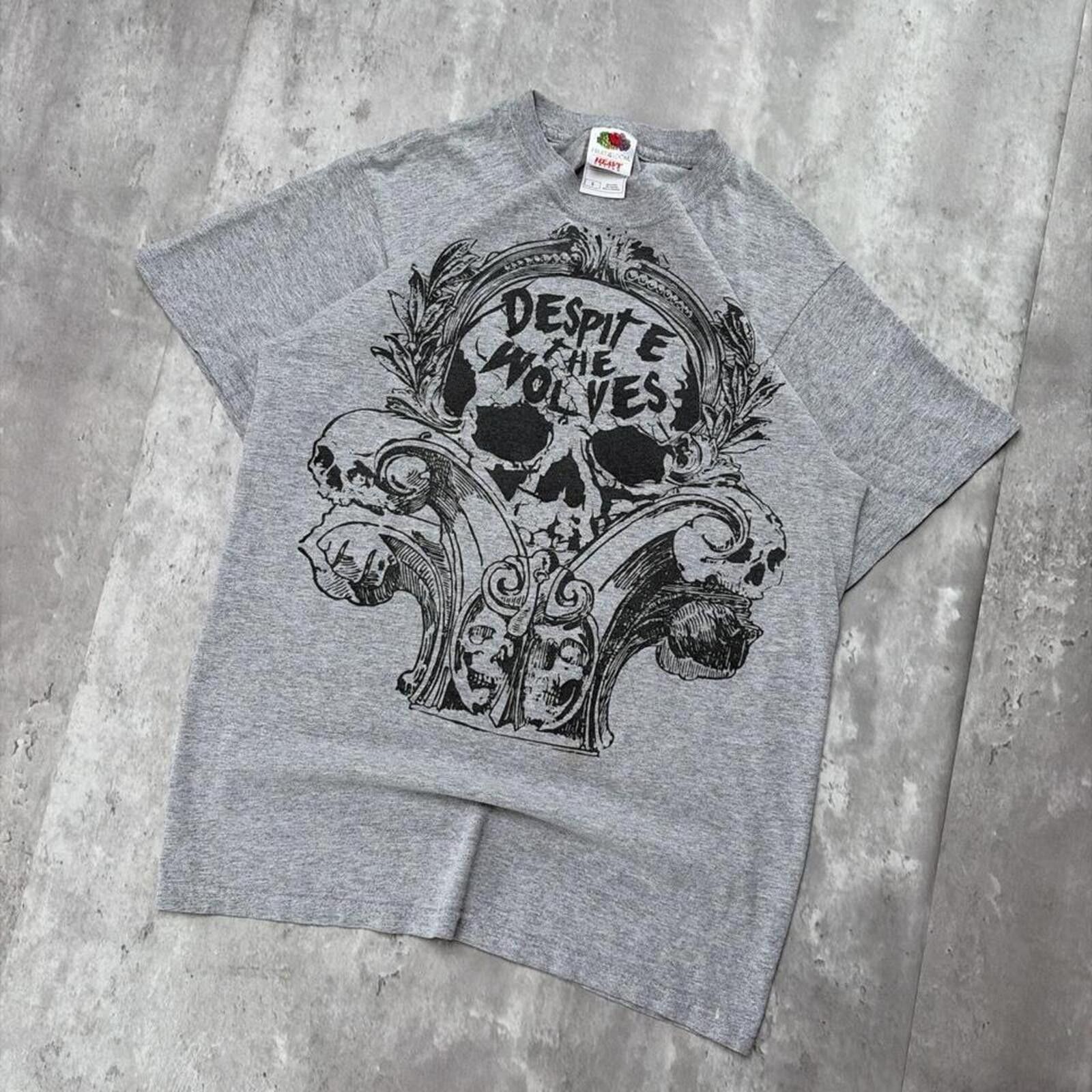Other Y2K Grey Despite The Wolves Grunge Skull Skater T-Shirt Size US S / EU 44-46 / 1 - 2 Thumbnail