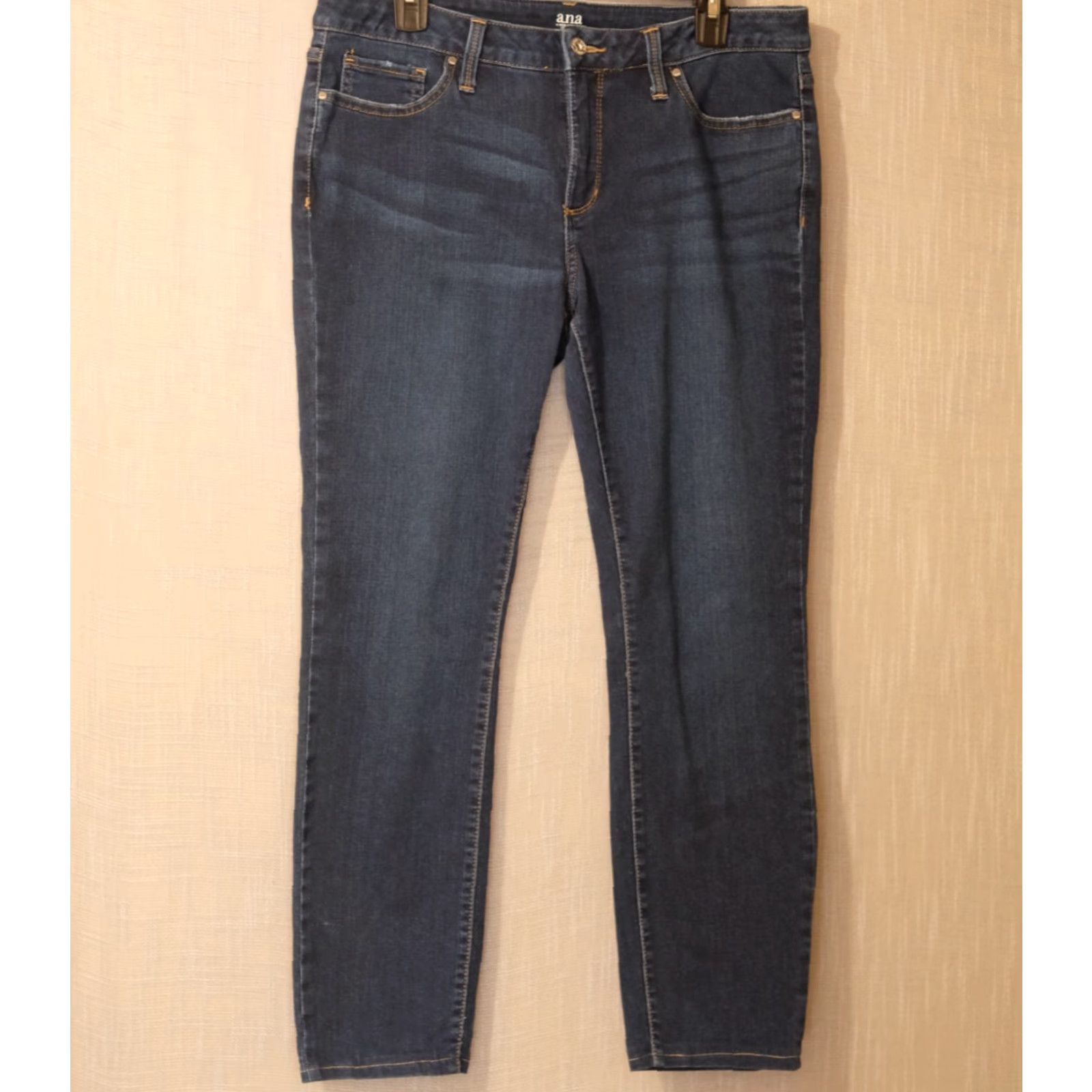 Vintage a.n.a. Jeans Skinny Blue Dark Wash Distressed Mid-Rise Womens 14 Blue Jeans Slimming Distressed 90s Fall Womens Size 36" / US 14 / IT 50 - 2 Thumbnail
