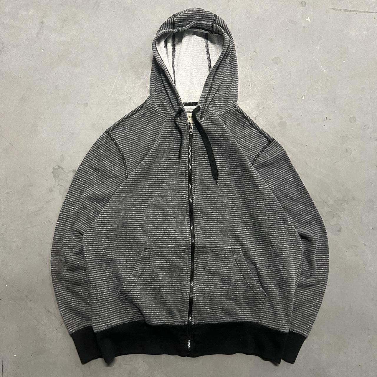 Vintage Crazy Vintage Y2K/2000s Striped White and Blank Zipup Hoodie! Size US L / EU 52-54 / 3 - 1 Thumbnail