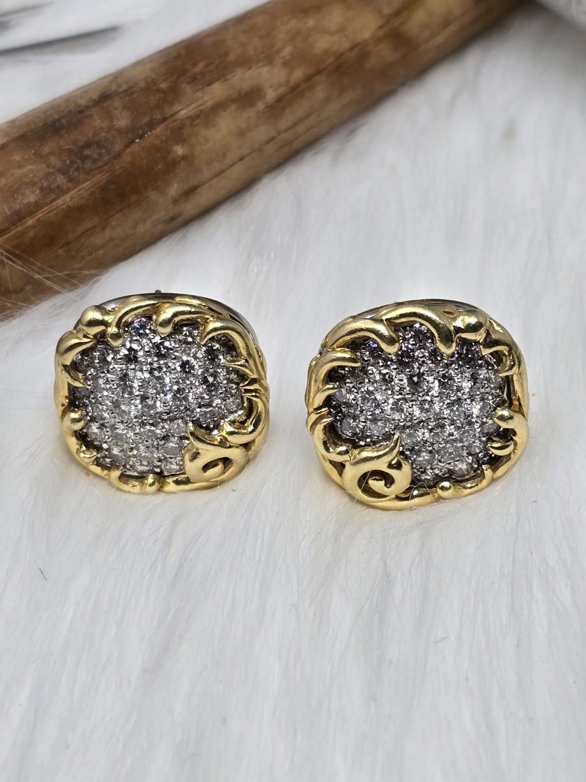 Other 18k Two-Tone Gold Pave Diamond Estate Omega Earrings 25.8g Size ONE SIZE - 2 Thumbnail