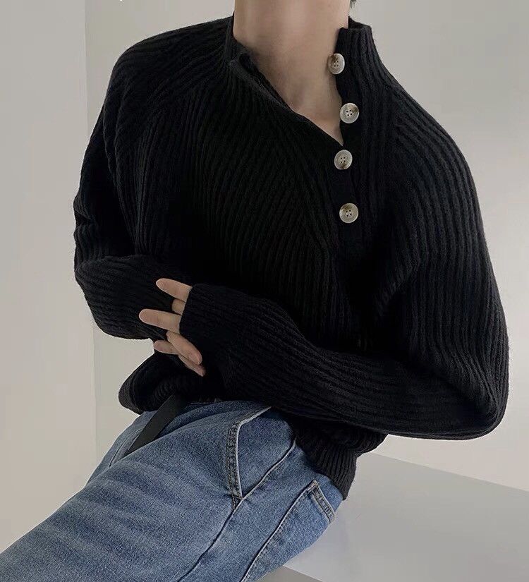 Retro fashion button up shoulder sweater jumper