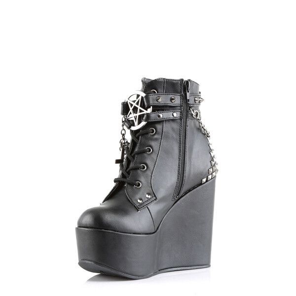Other DEMONIA Poison 101 Charm Chain 5" Wedge Heel Goth Ankle Boot Size US 9 / IT 39 - 8 Thumbnail