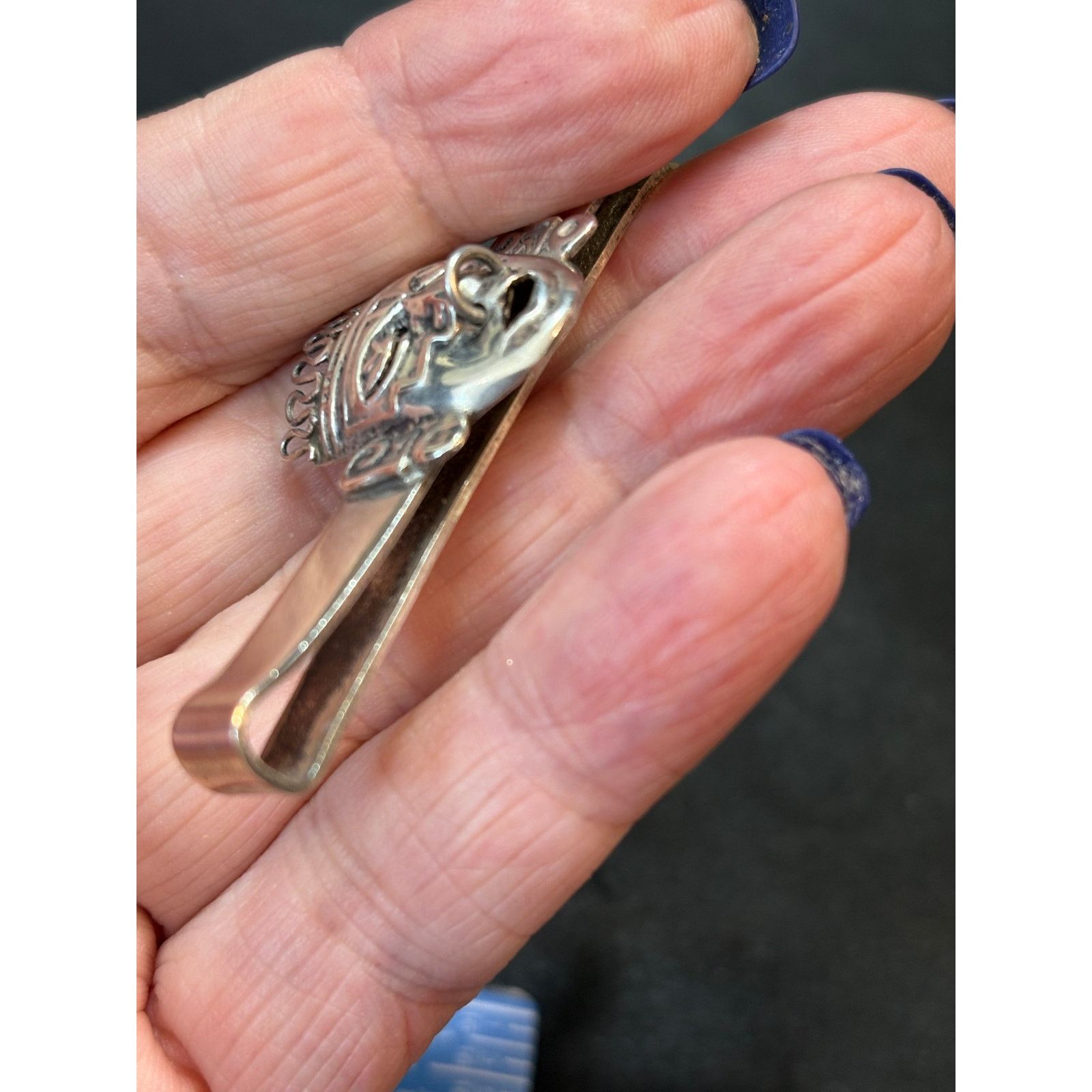 Other Vintage Tie Clip R.B.Z. Mexico Sterling Silver Aztec Mask Size 26 - 3 Thumbnail