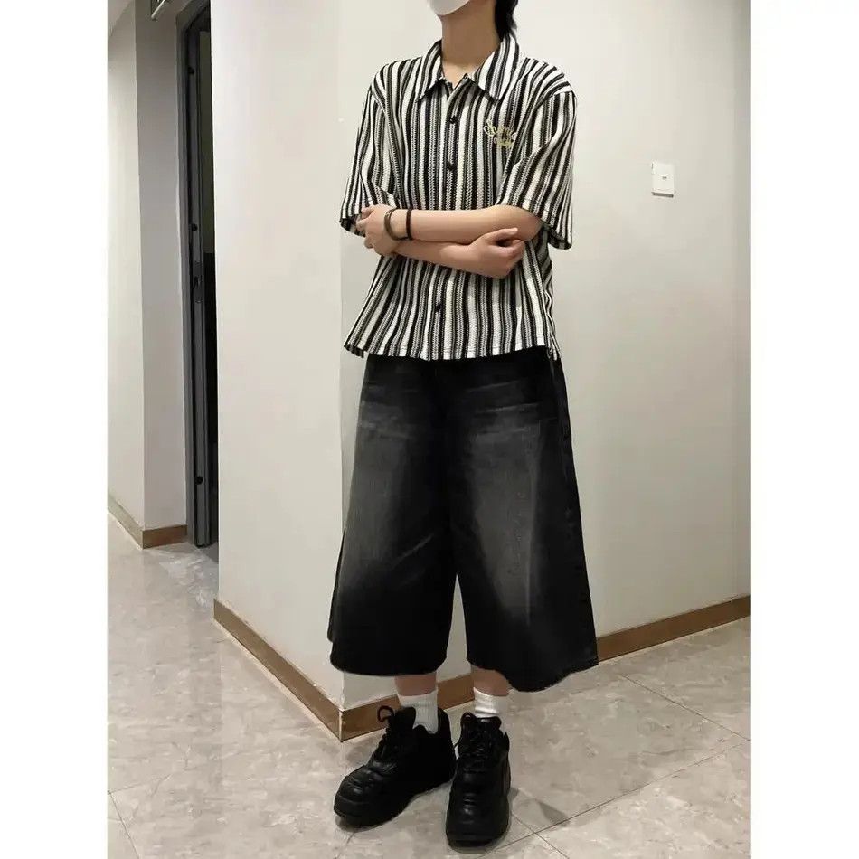 Japanese Brand Retro straight leg wide leg denim shorts Size US 32 / EU 48 - 5 Thumbnail