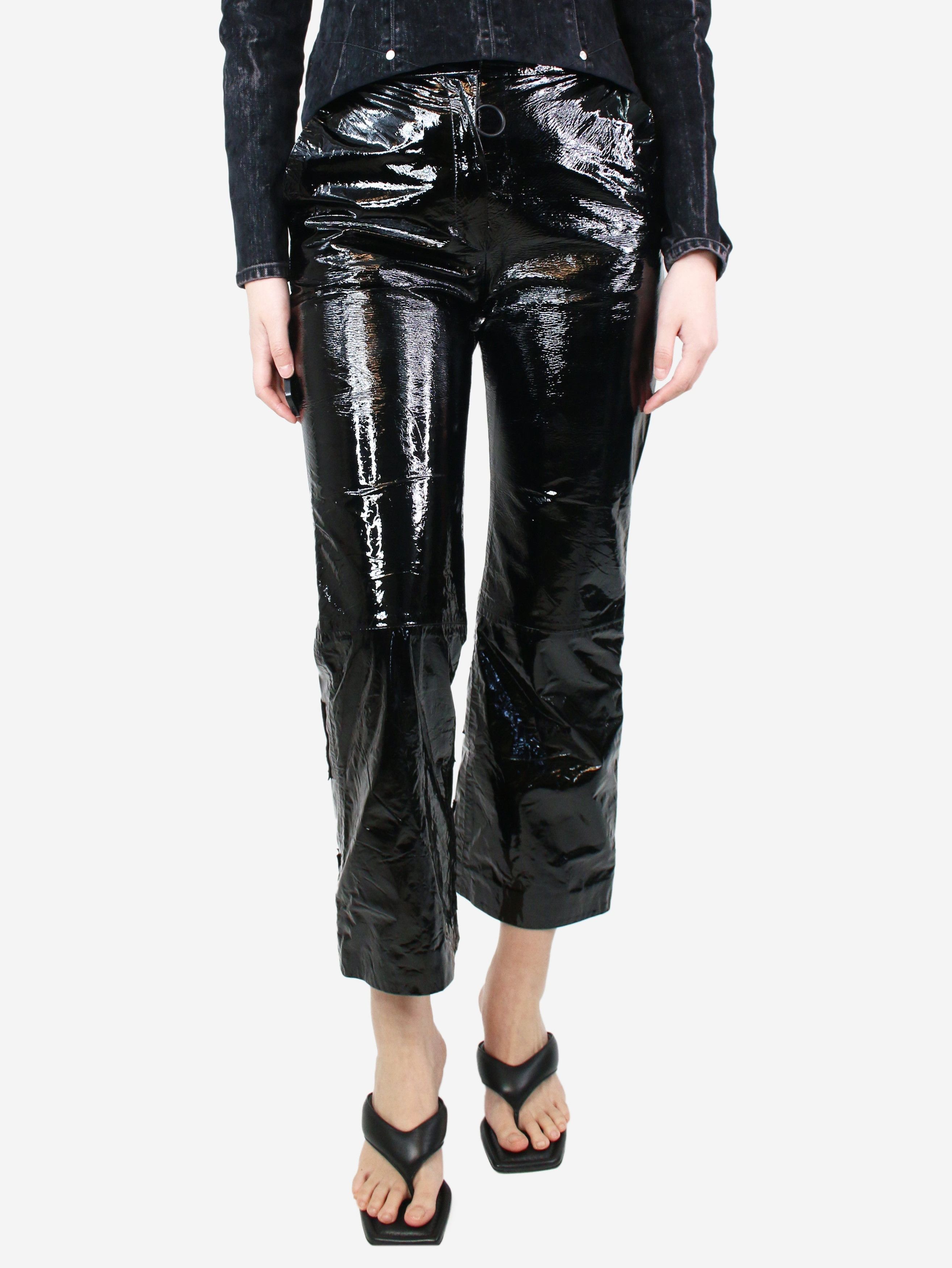 image of Off White Black Patent Leather Trousers - Size Uk 10, Women's