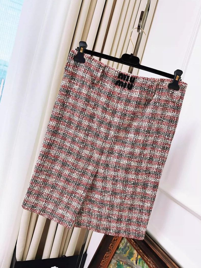 Prada Miu Miu Red Tweed Skirt Size 38-2506 Size 37" - 7 Thumbnail