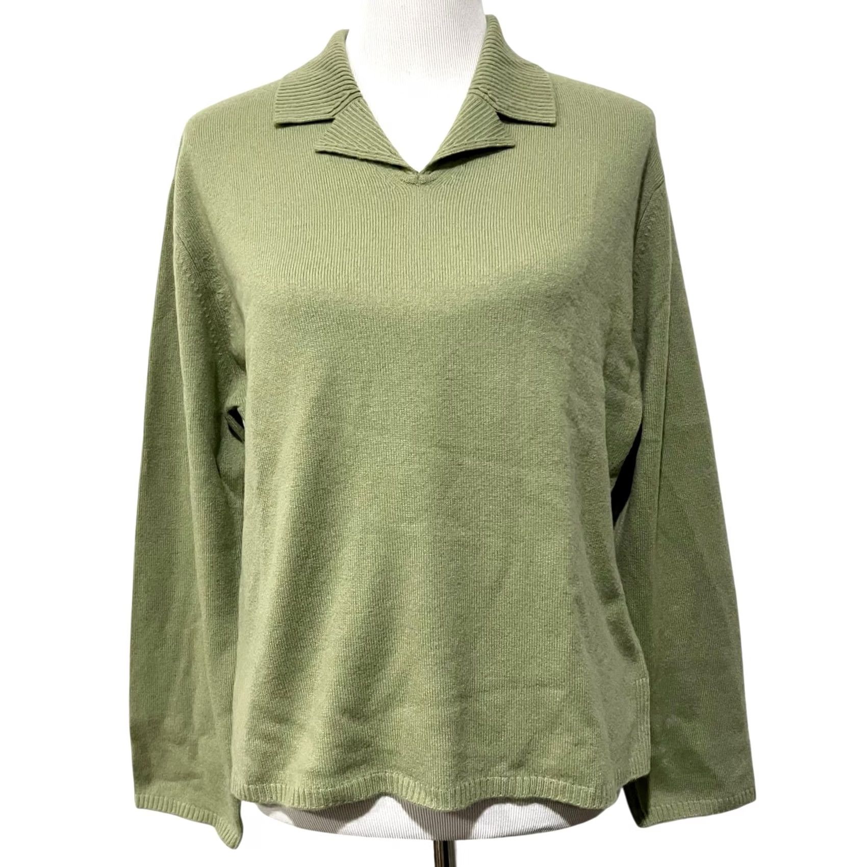 J. Jill VINTAGE J. Jill Cashmere Sweater Green Pullover Notch Collar Women’s Size M Pullover Womens Cashmere 100% Cashmere Classic Preppy Cottage 1990s Size M / US 6-8 / IT 42-44 - 2 Thumbnail