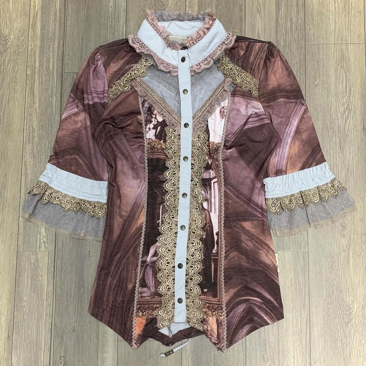 image of Ozz Angelo Victorian Painting Blouse Top in Light Pastel Pink, Women's (Size Small)