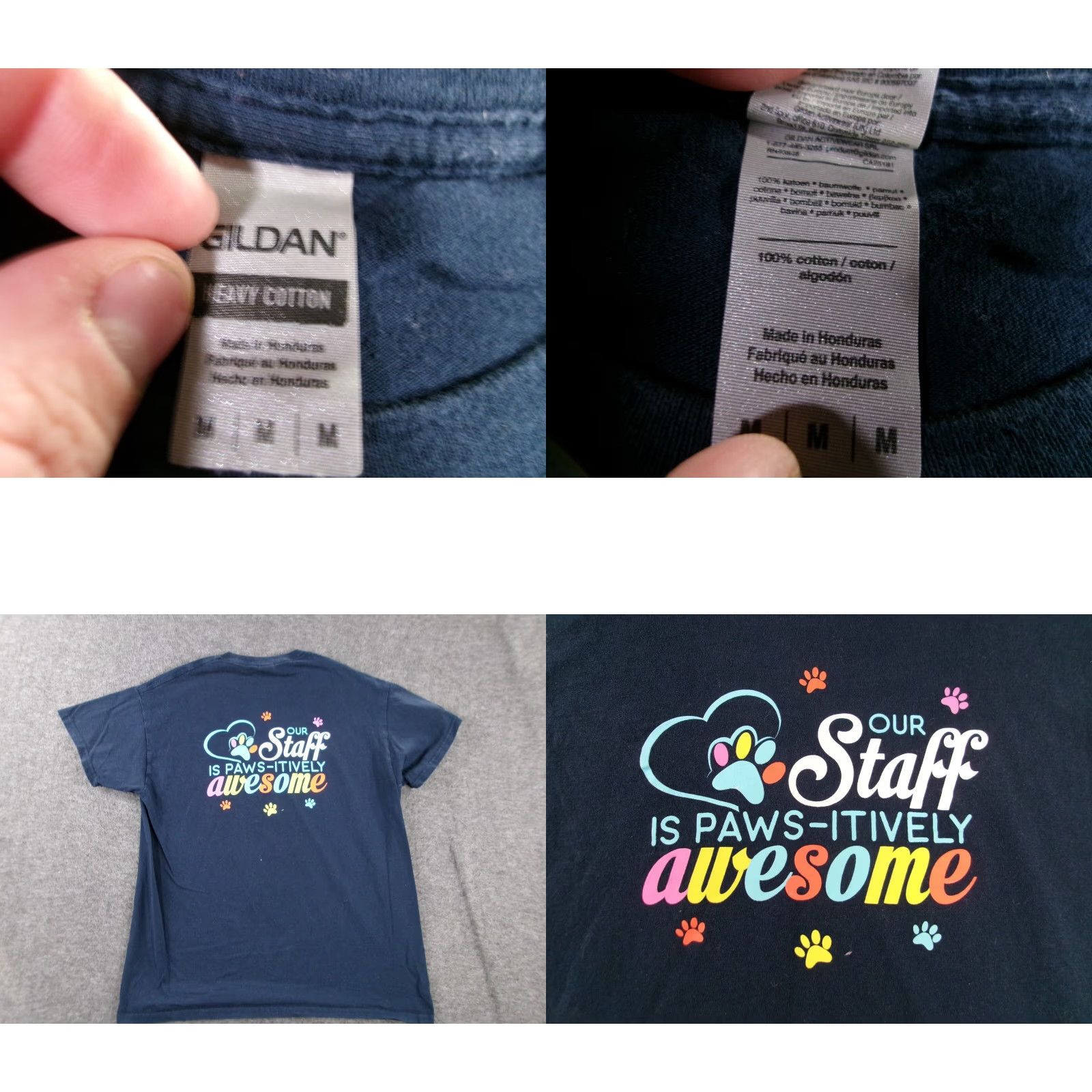 Gildan GILDAN Graphic Print School T-Shirt Men Medium Blue "Our Staff Is Paws Itively Awesome" Classic Crew Neck Short Sleeve Size US M / EU 48-50 / 2 - 8 Thumbnail
