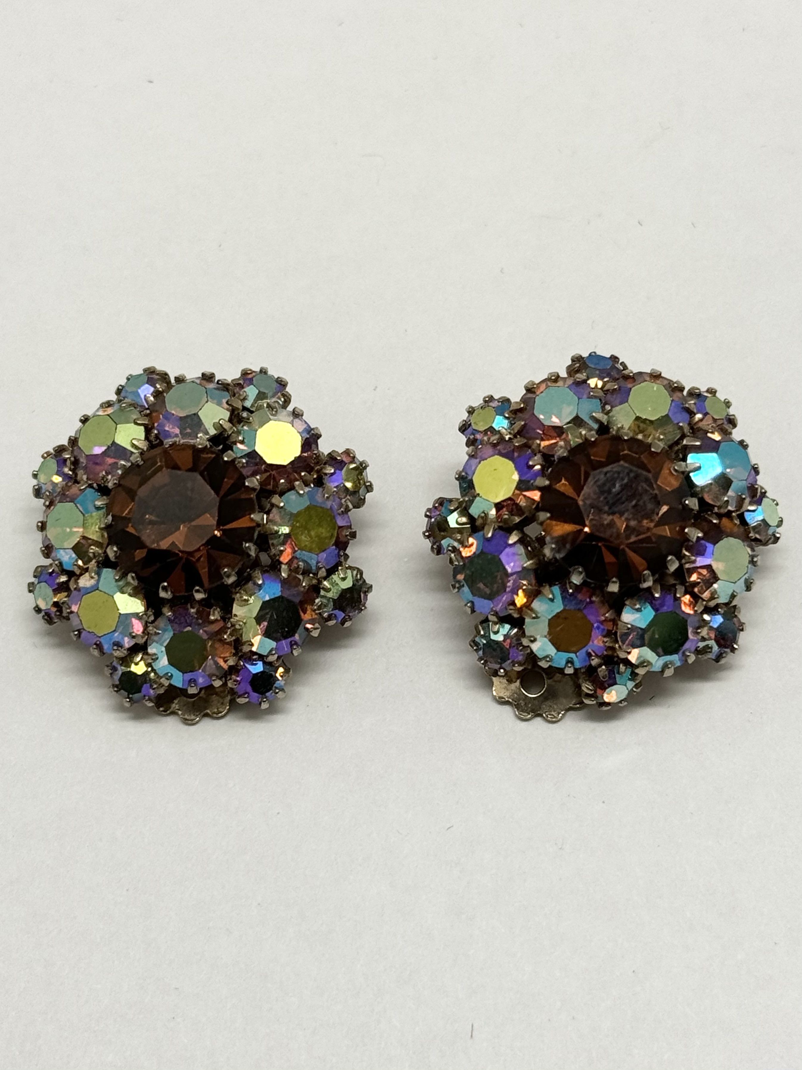 Vintage Vintage brown rhinestone glass earrings Size ONE SIZE - 3 Thumbnail
