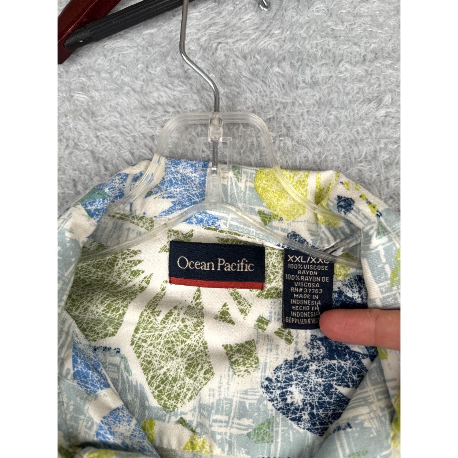 Ocean Pacific Ocean Pacific Button-Up Shirt Men 2XL Floral Hawaiian Blue Green Rayon Viscose Short Sleeve 100% Rayon Reversible Breathable Pockets Surf Beach Aloha Size US XXL / EU 58 / 5 - 7 Thumbnail