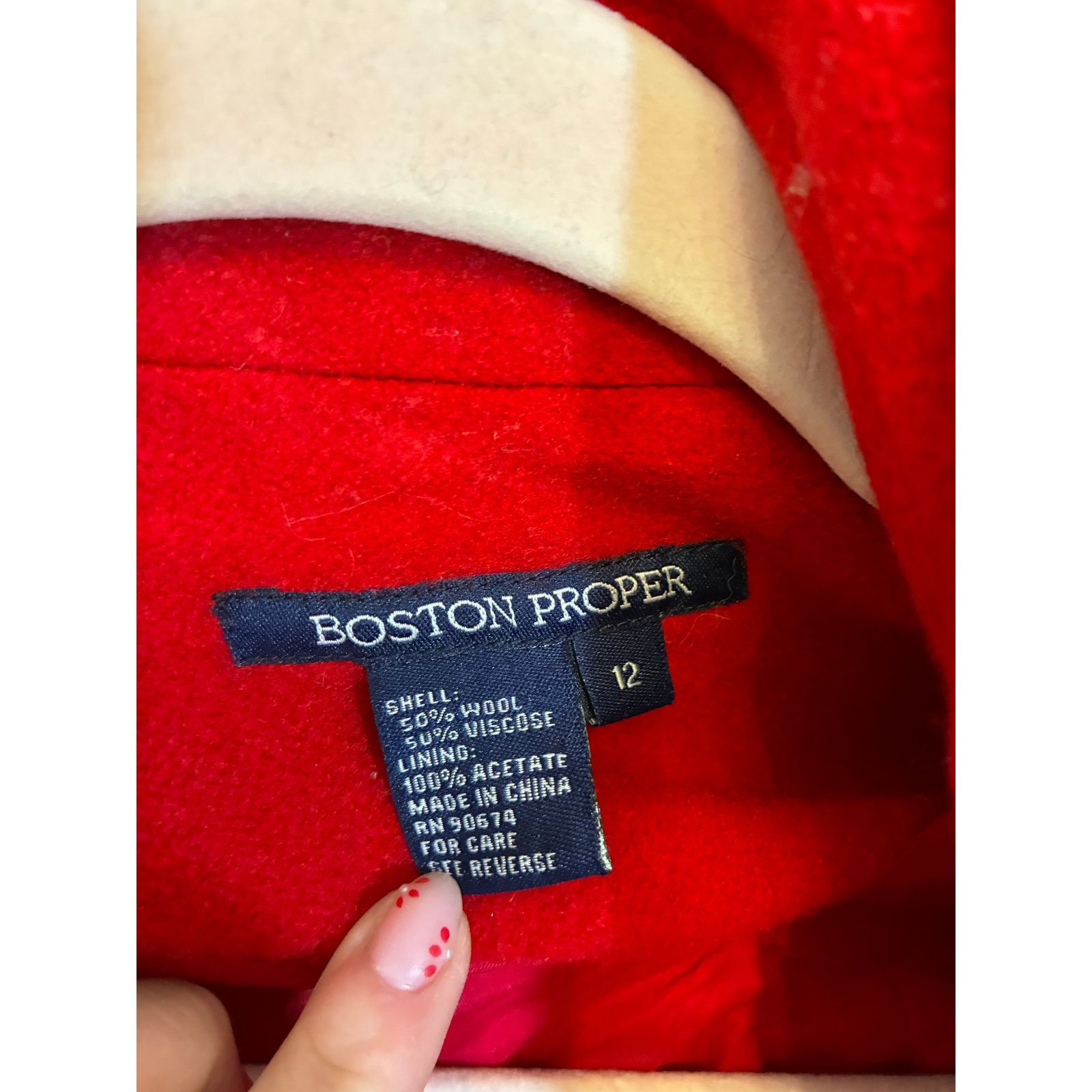 Boston Proper Boston Proper Red Double Breasted Wool Pea Coat 12 Red Size XL / US 12-14 / IT 48-50 - 3 Thumbnail