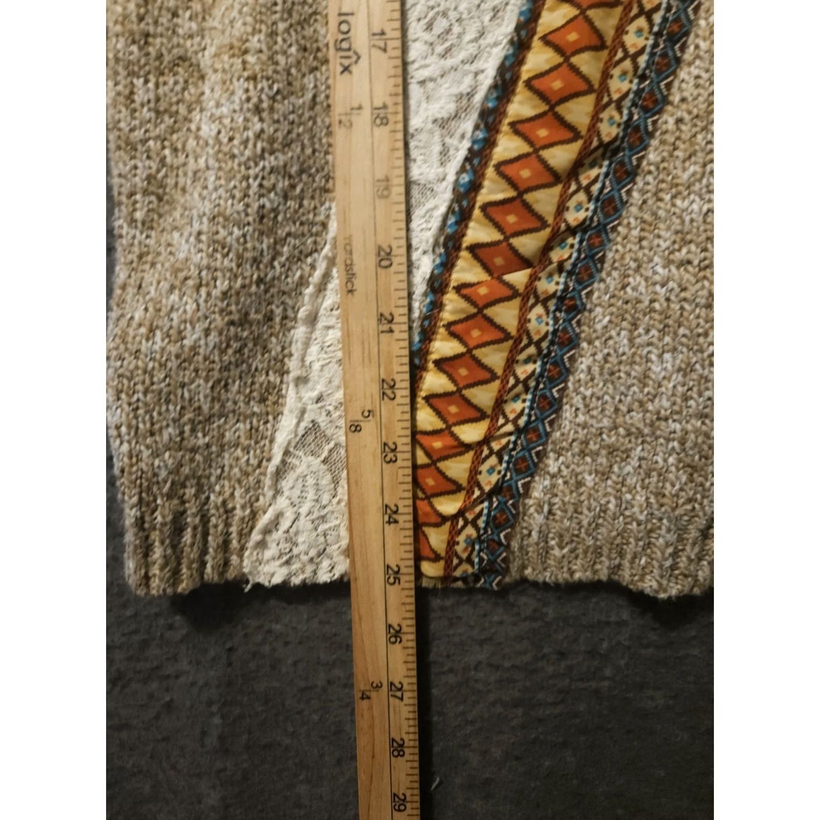 Vintage BKE Women's Sweater M 3/4 Sleeve Crochet Fringe Geometric Knit Beige Preppy Pullover Modern CasualMens Size M / US 6-8 / IT 42-44 - 4 Thumbnail