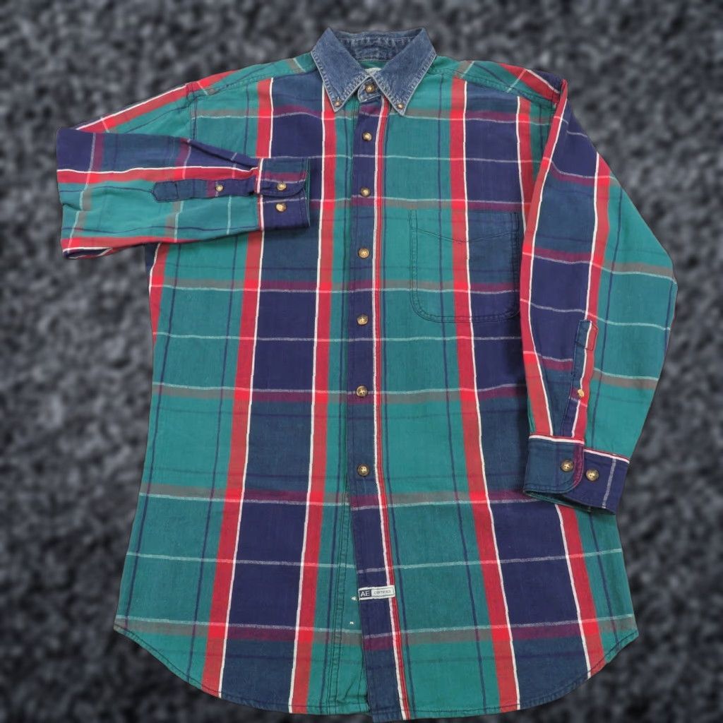 American Eagle Outfitters VTG American Eagle Shirt Men Small Oversized 90s Denim Plaid Canvas Button-Up AE Size US S / EU 44-46 / 1 - 1 Thumbnail