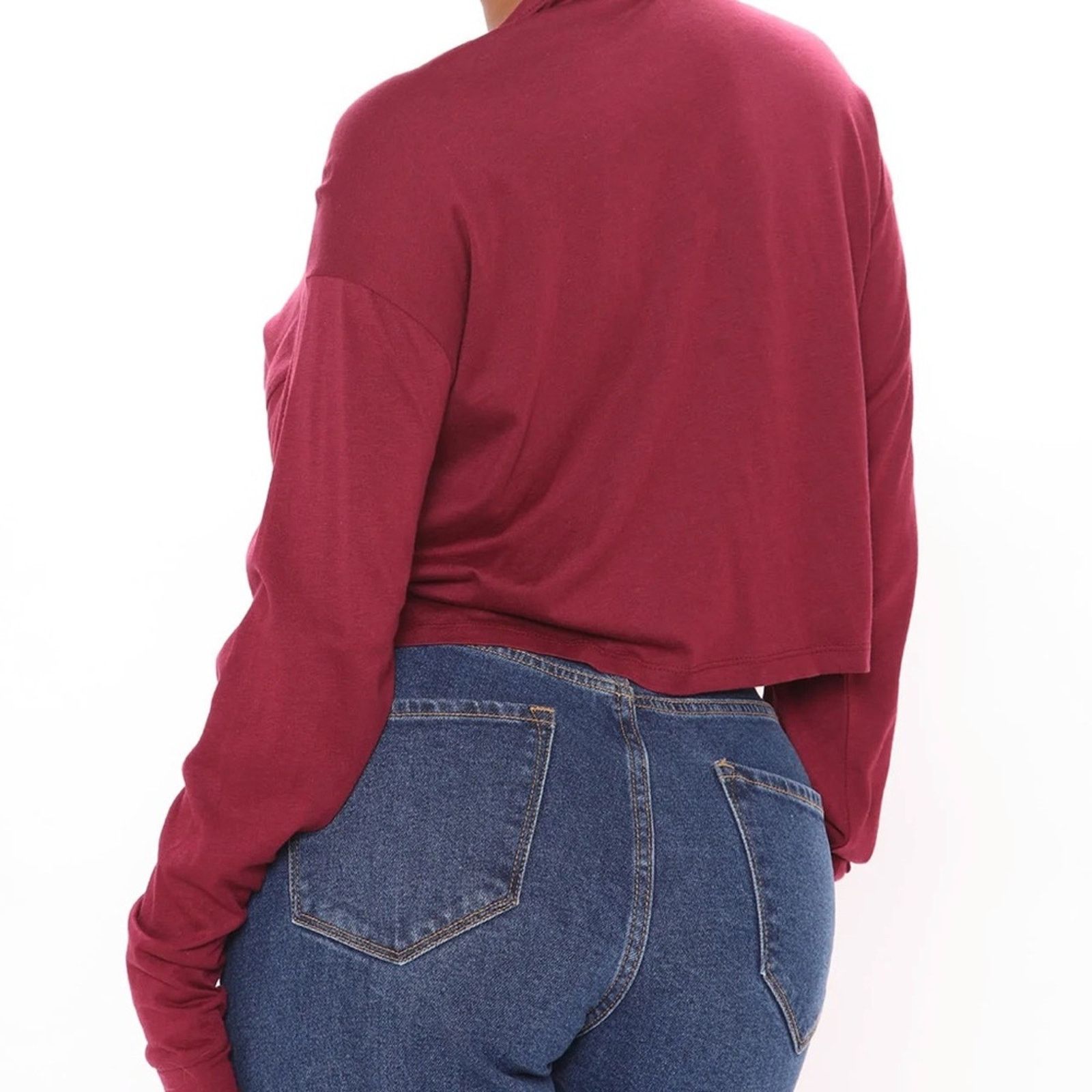 Other FASHION NOVA Wine Cropped Long Sleeved Tee Size M NWT Size M / US 6-8 / IT 42-44 - 11 Thumbnail