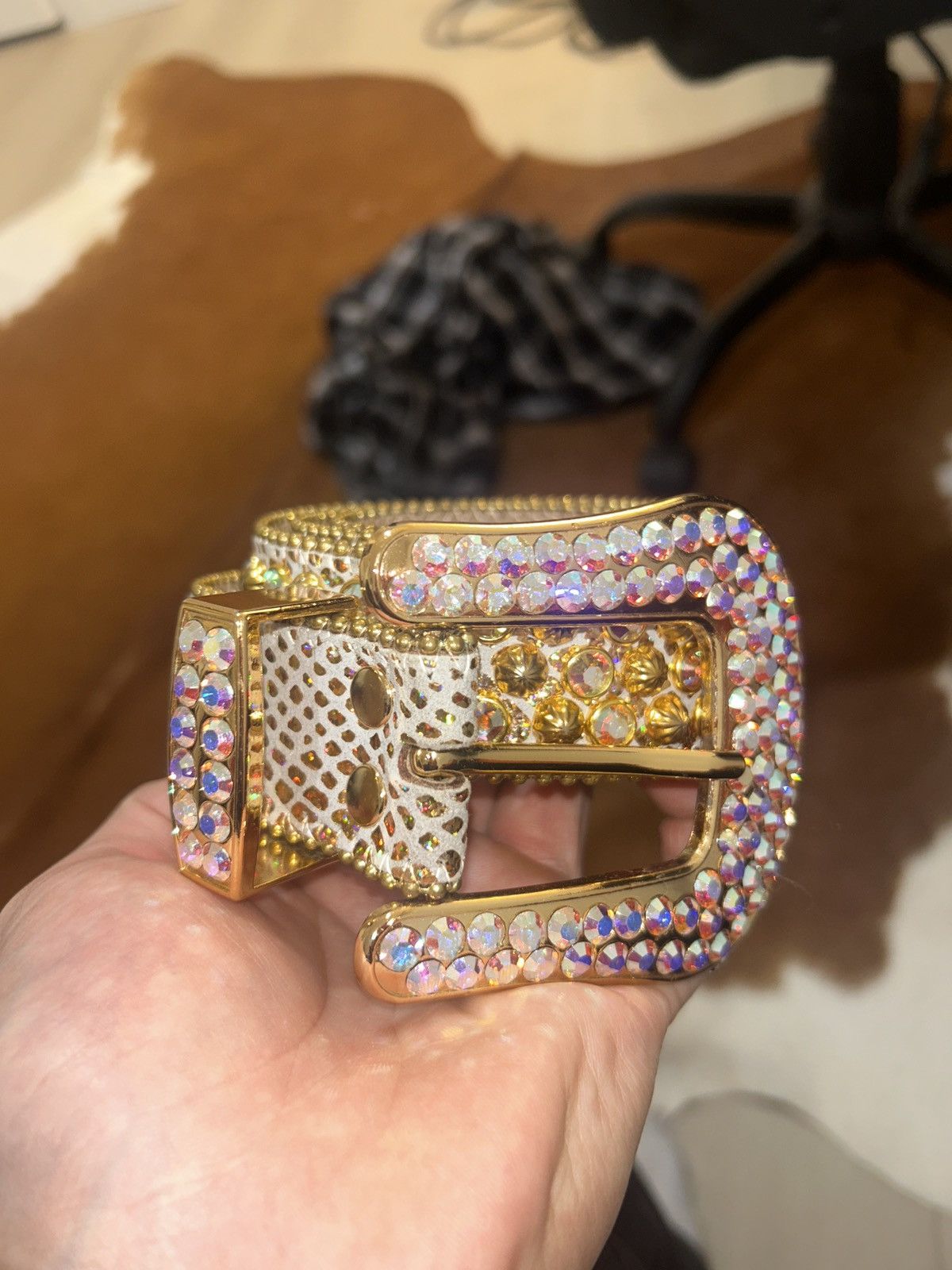B.B. Simon × Swarovski BB Simons Lavasan AB Gold Belt Size 34 - 1 Thumbnail