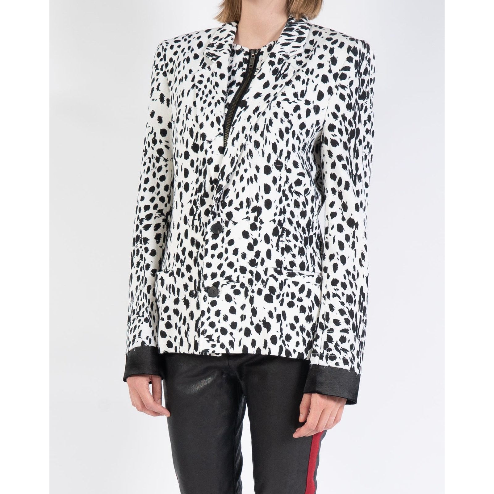 Haider Ackermann FW18 Zipped Blazer in Black & White Leo Cotton Size L / US 10 / IT 46 - 3 Thumbnail
