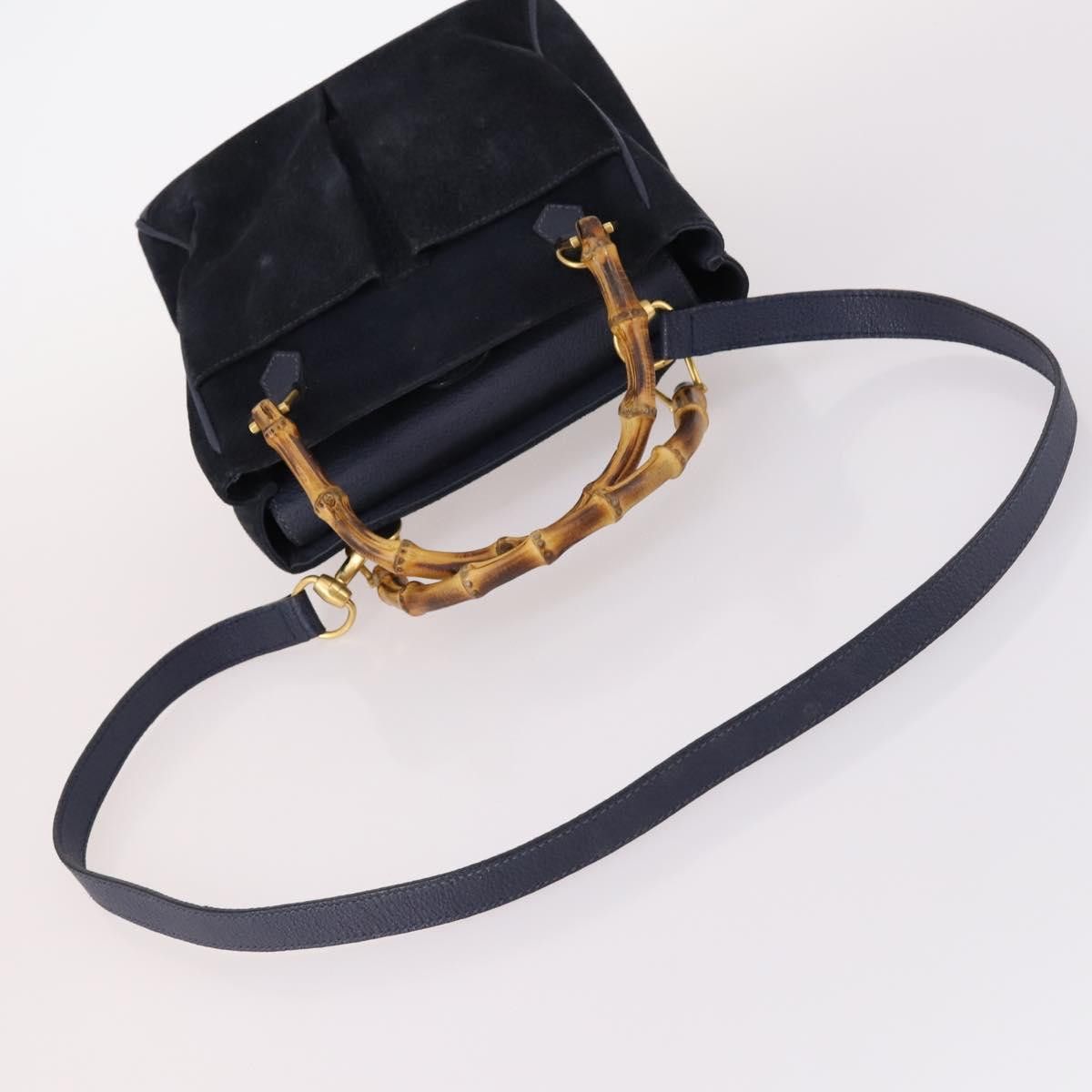 Gucci GUCCI Bamboo Hand Bag Suede Navy Gold 000 2214 000 2214 Size ONE SIZE - 7 Thumbnail
