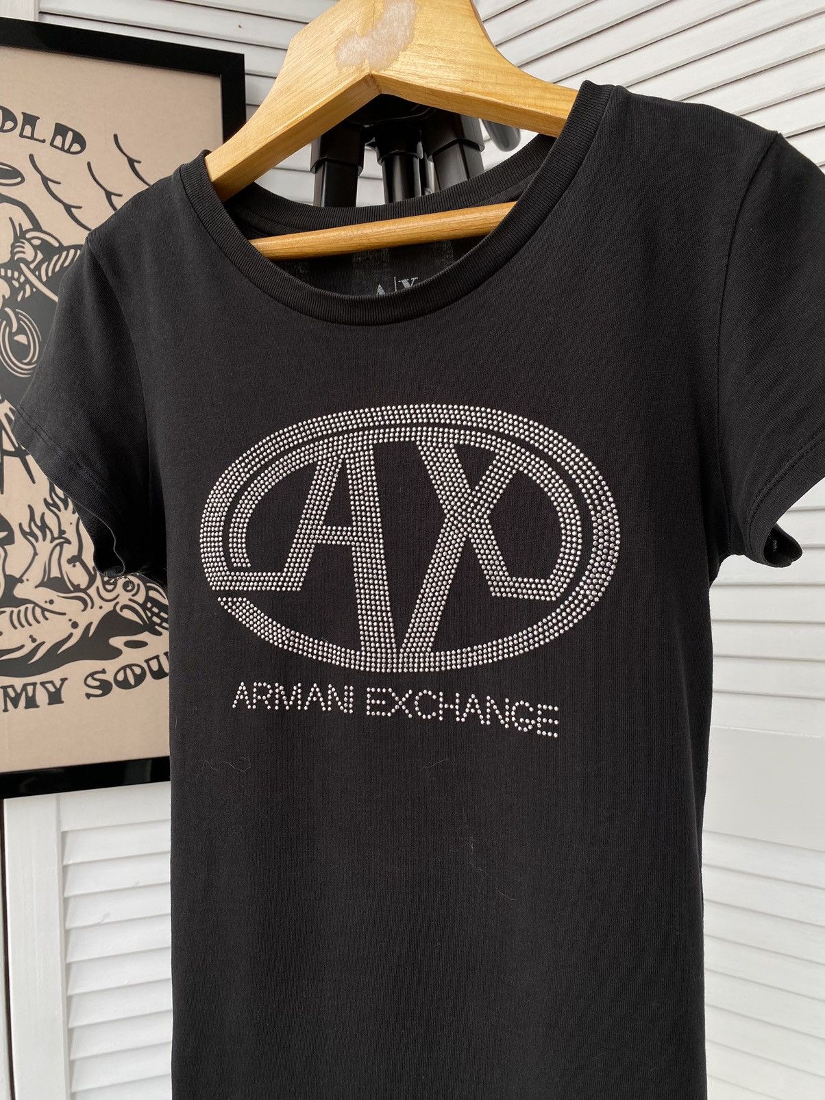 Armani Exchange × Japanese Brand Armani Exchange Rhinestone Crystals Diamante Logo Tee Shirt Size XS / US 0-2 / IT 36-38 - 4 Thumbnail