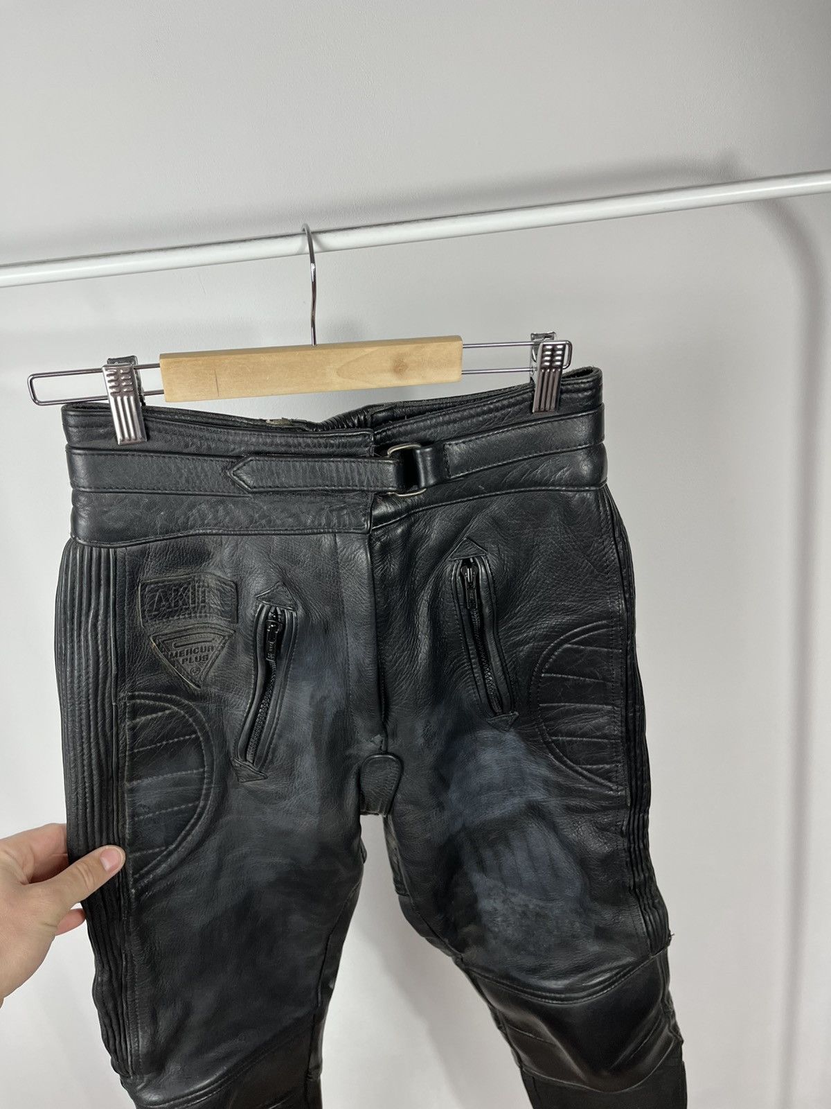 Leather Black Leather Motorcycle Pants Biker Riding Moto Pants Size US 28 / EU 44 - 6 Thumbnail