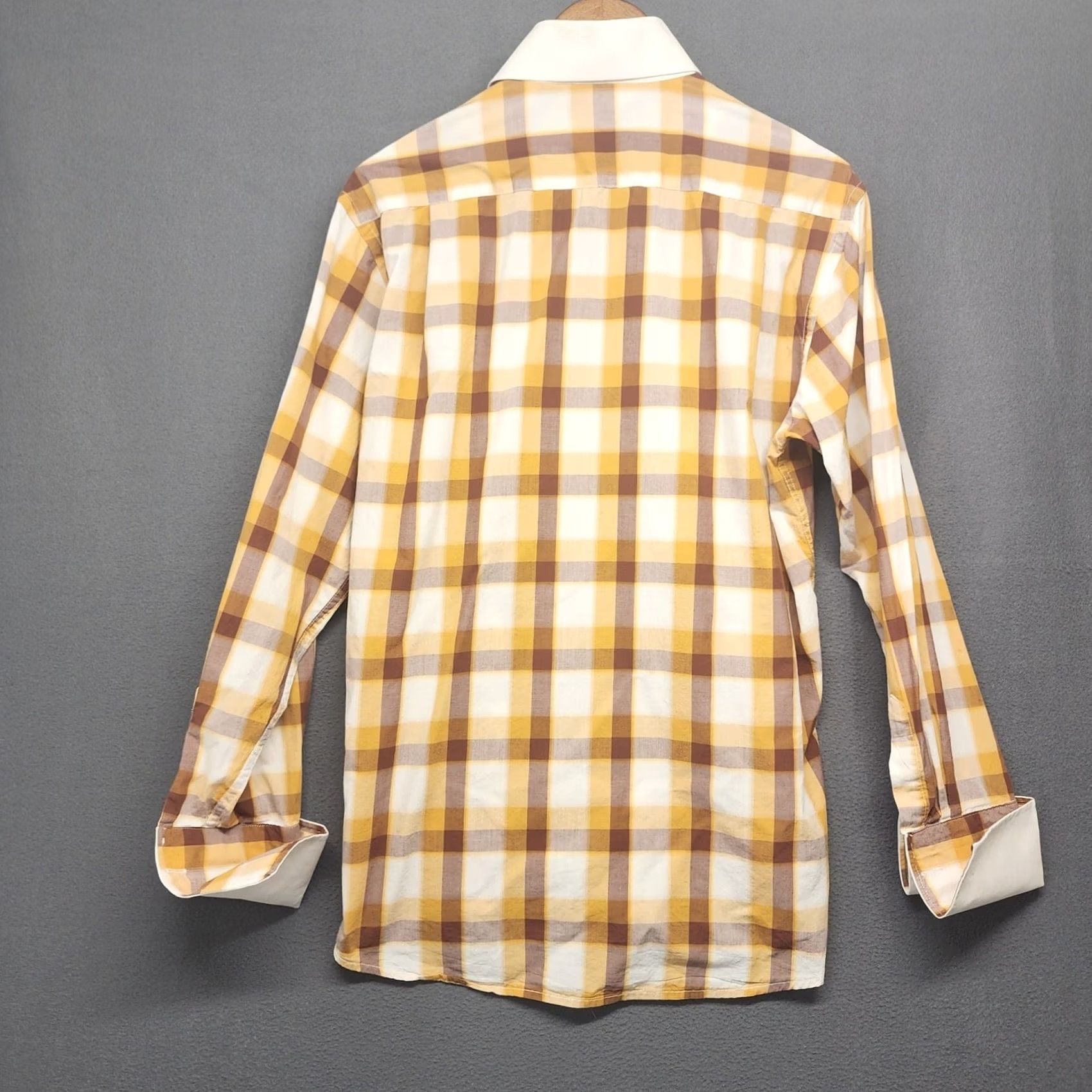 Steven Alan Steven Land Men Button Down Shirt Large Yellow Plaid Long Sleeve French Cuff Mens Size US L / EU 52-54 / 3 - 2 Thumbnail