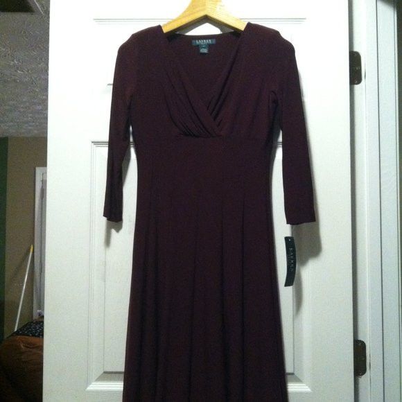 Ralph Lauren RALPH LAUREN WOMEN'S NEW BURGUNDY 95%POLYESTER DRESS SIZE: 2 Size XS / US 0-2 / IT 36-38 - 1 Thumbnail