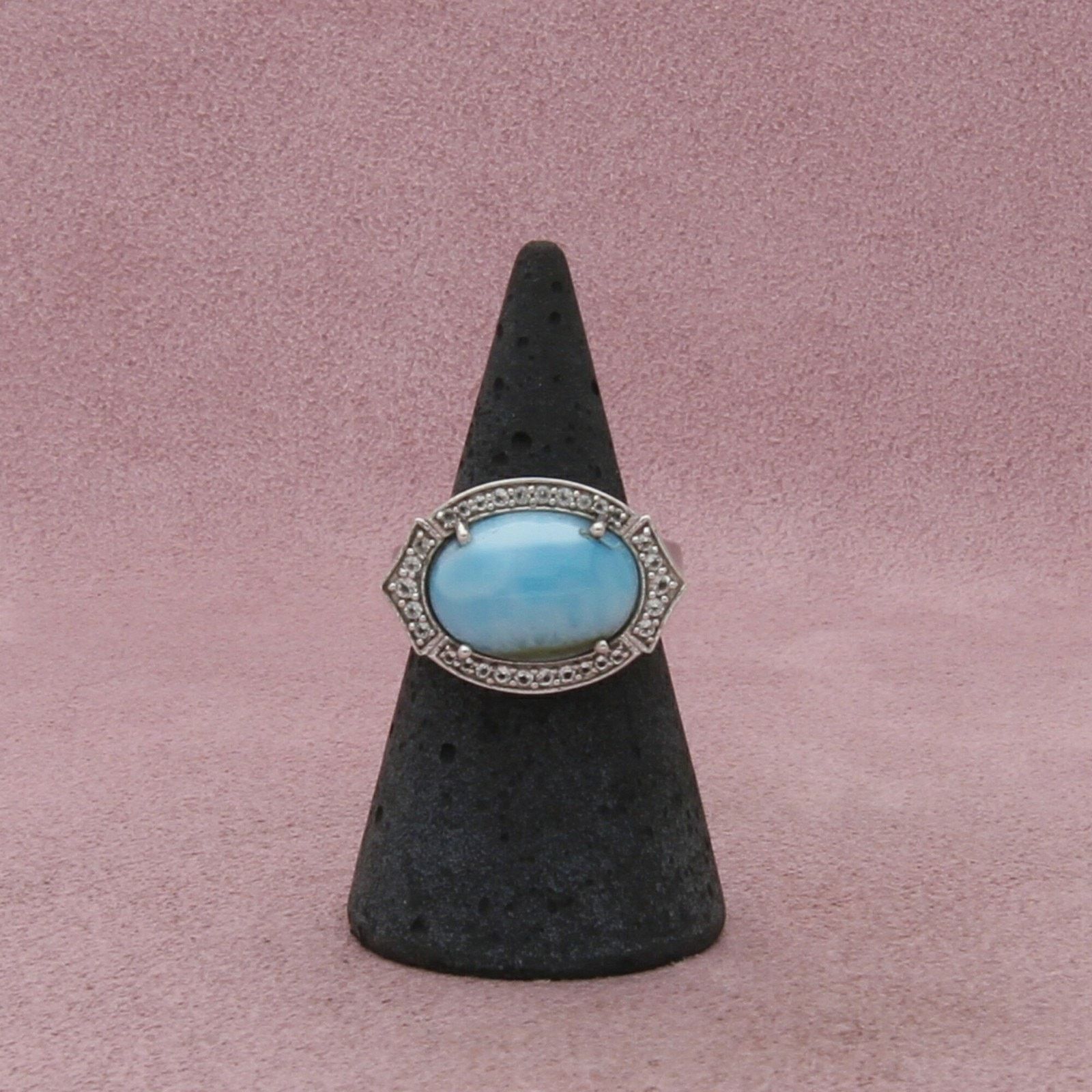 Sterling Silver sterling silver blue larimar & white topaz halo ring size 6 Size ONE SIZE - 3 Thumbnail