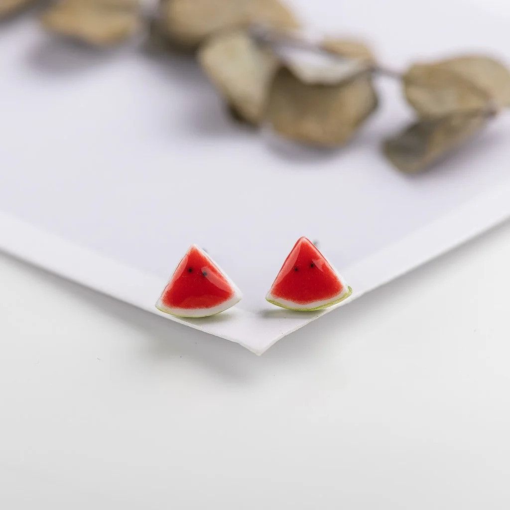 Jewelry Watermelon Stud Earrings Ceramic Ear Gift For Her Size ONE SIZE - 1 Preview