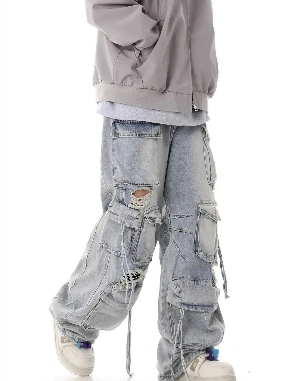 Jean Retro heavy industry beggar ripped workwear wide leg jeans Size US 32 / EU 48 - 1 Thumbnail