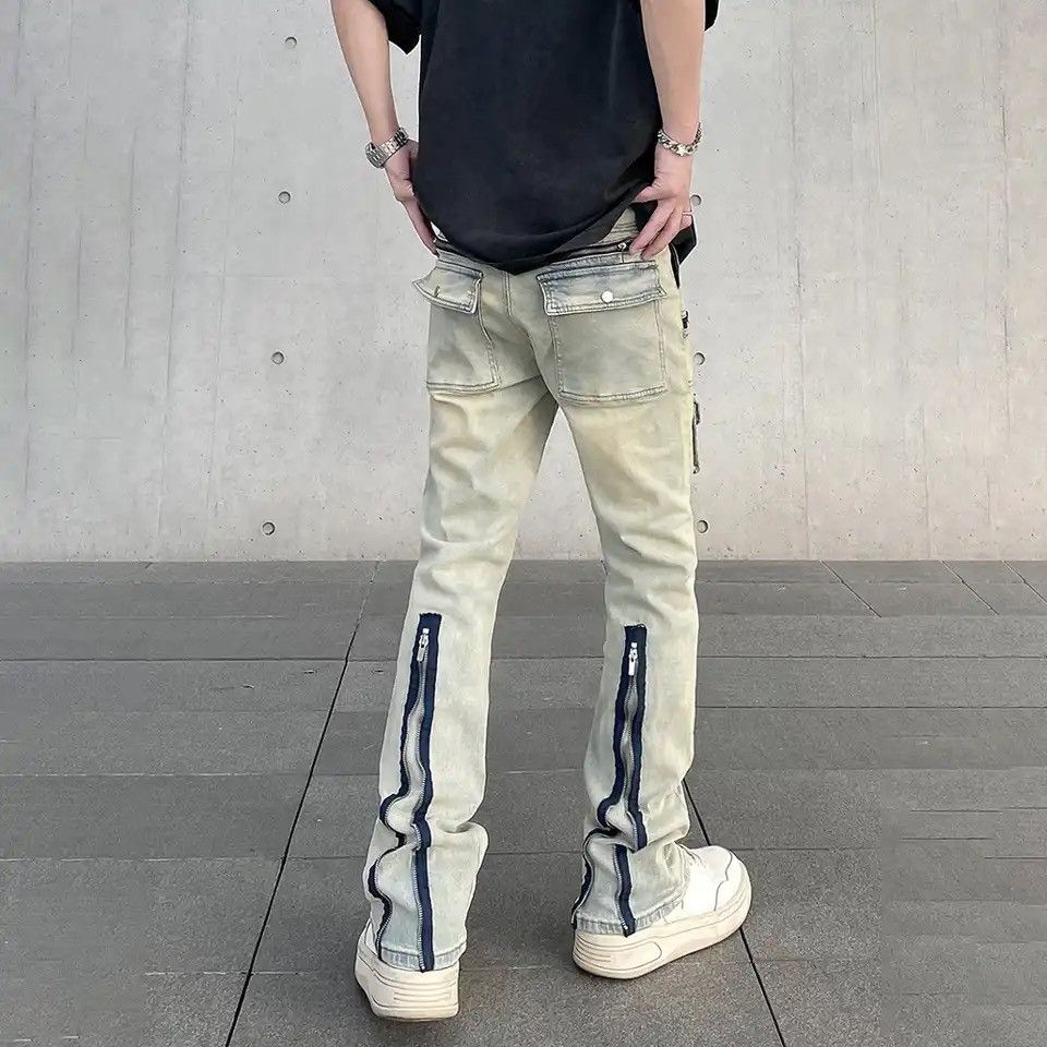 Vintage Street Jeans for Men Slim Original Zip Y2k Skinny