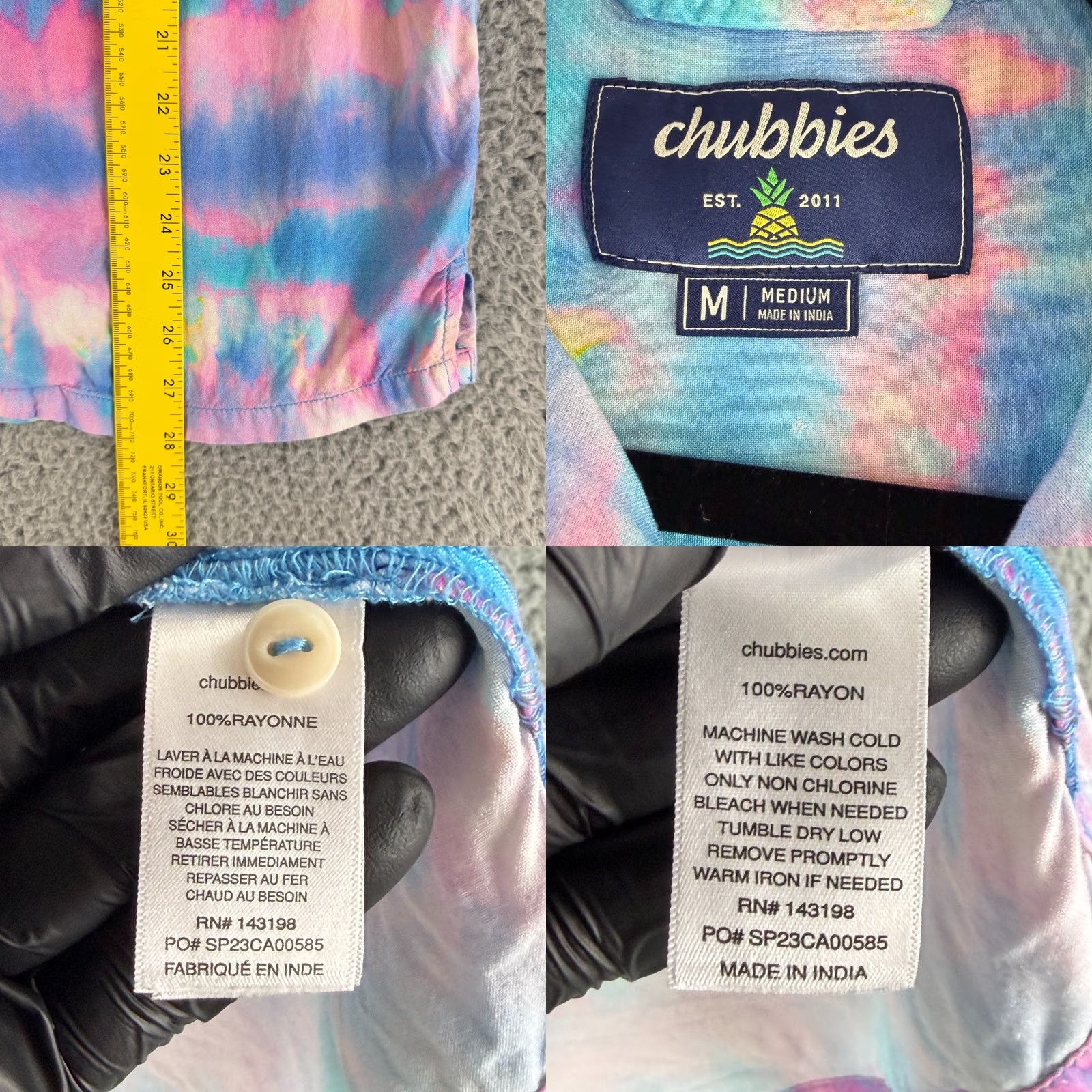Chubbies Chubbies The Mr. Cool Button-Up Shirt Mens Medium Blue Pink Tie Dye Short Sleeve Size US M / EU 48-50 / 2 - 8 Thumbnail