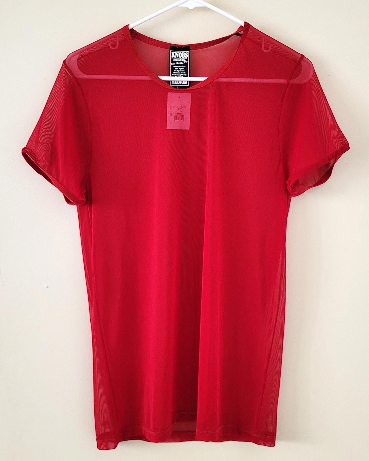 Other Knobs Men's Medium Red Sheer Mesh T-Shirt Stretch Clubwear Size US S / EU 44-46 / 1 - 1 Thumbnail