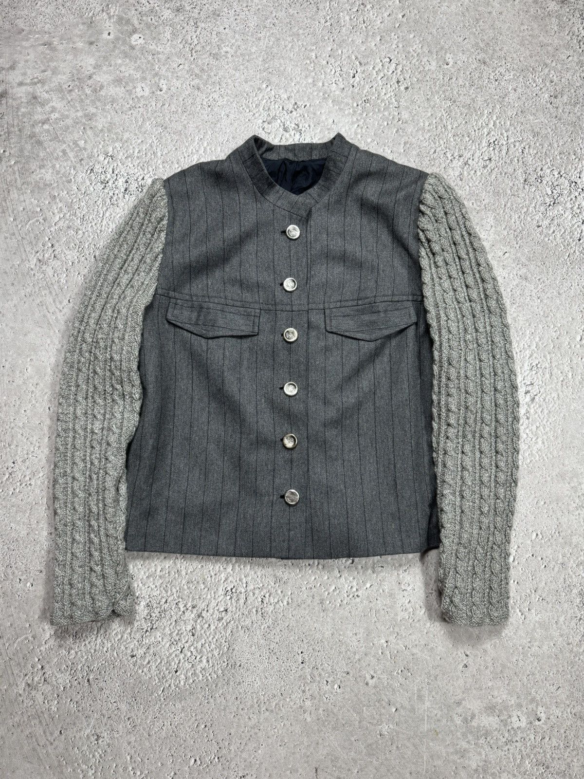 Other Designer Wool Blend Jacket Cable Knit Sleeves Gray Coat Size M / US 6-8 / IT 42-44 - 1 Thumbnail