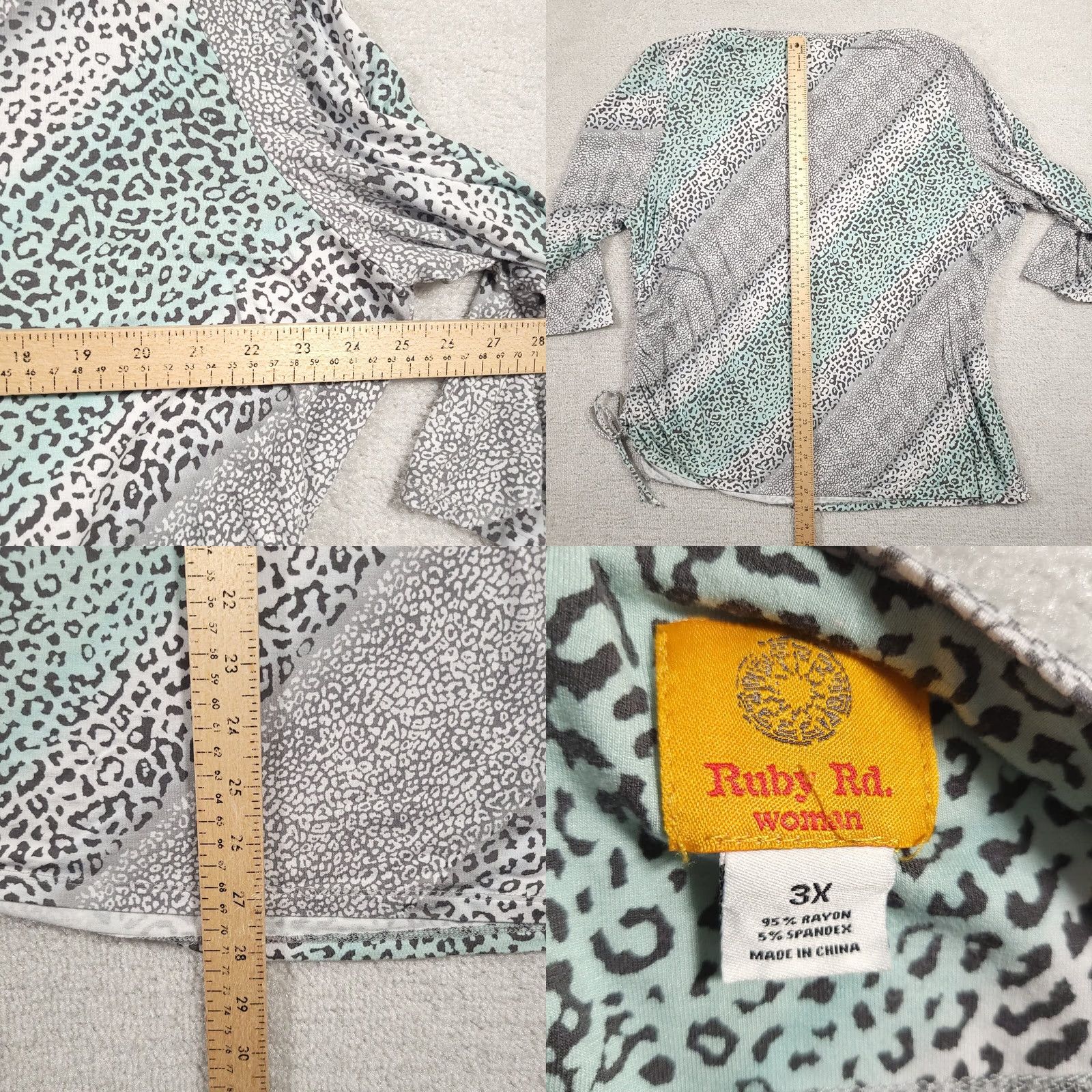 Vintage Ruby Rd Shirt Women's 3X Animal Print 3/4 Sleeve Stretch Rhinstones Size XXL / US 16-18 / IT 52-54 - 8 Thumbnail