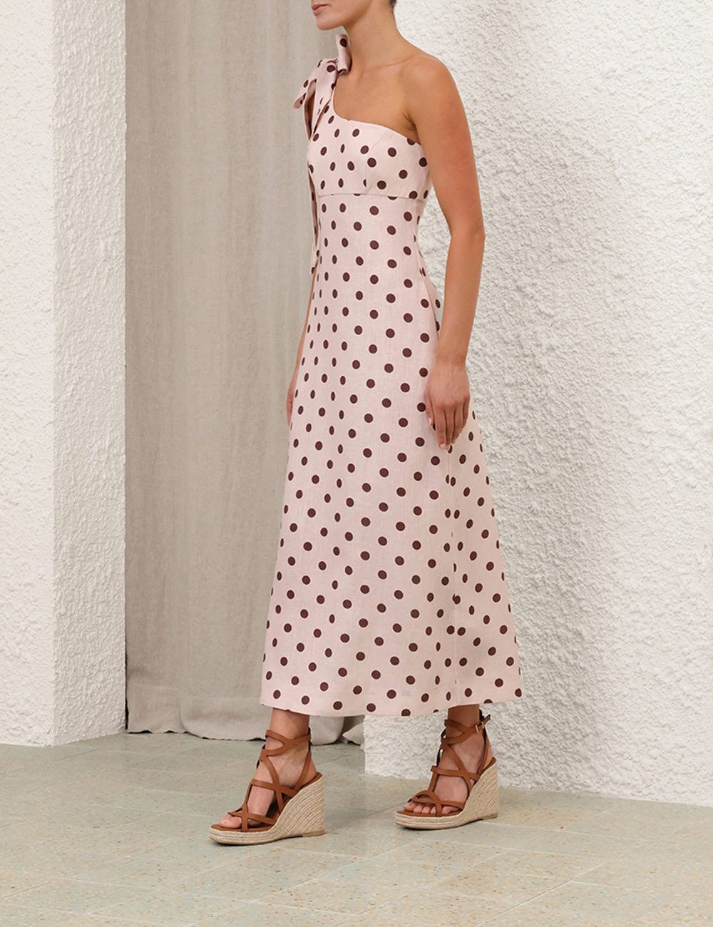 Zimmermann oc11z1025 Acacia One Shoulder Midi Dress in Cream/Tan Size XS / US 0-2 / IT 36-38 - 3 Thumbnail