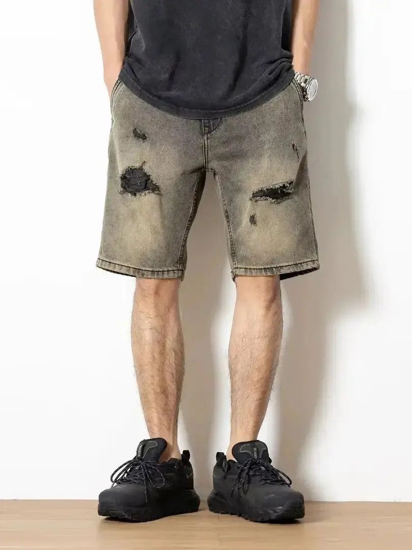 Japanese Brand Retro mud dyed ripped denim shorts Size US 32 / EU 48 - 1 Thumbnail