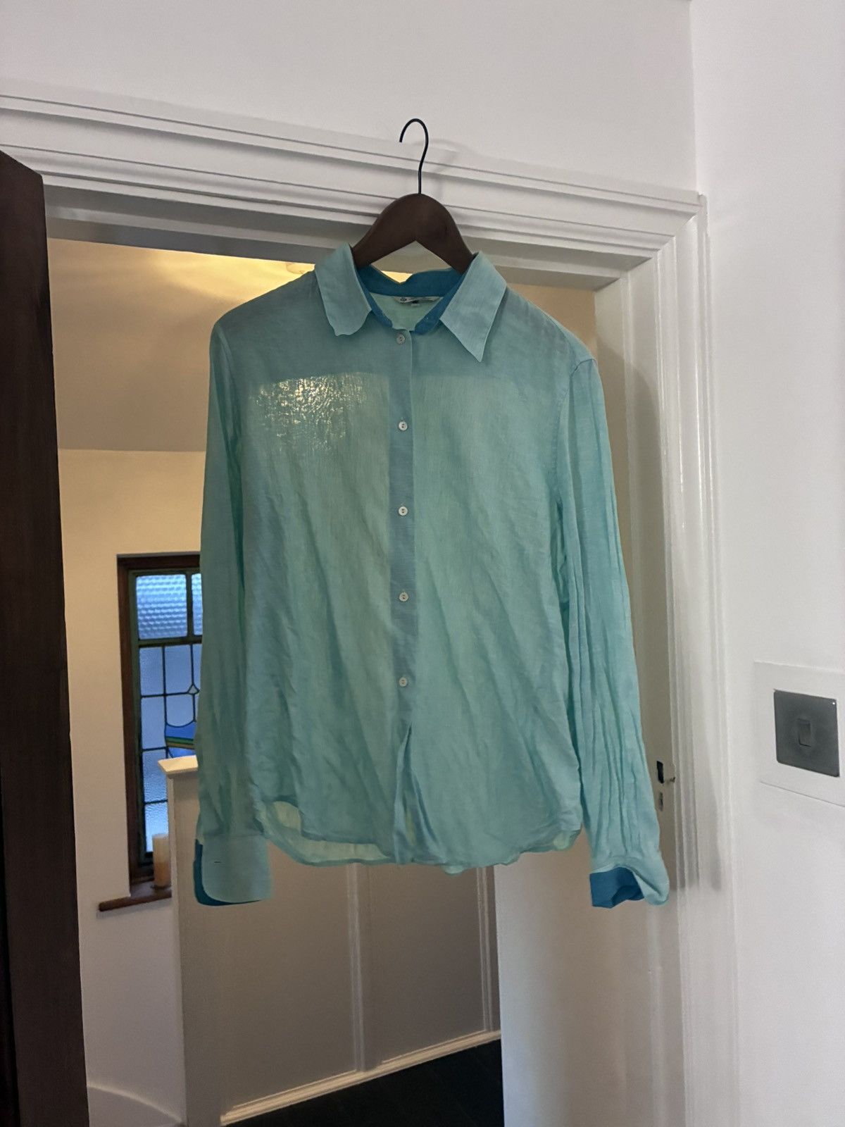 Loro Piana Loro Piana unisex turquise / mint linen shirt size 48/small Size US S / EU 44-46 / 1 - 1 Thumbnail