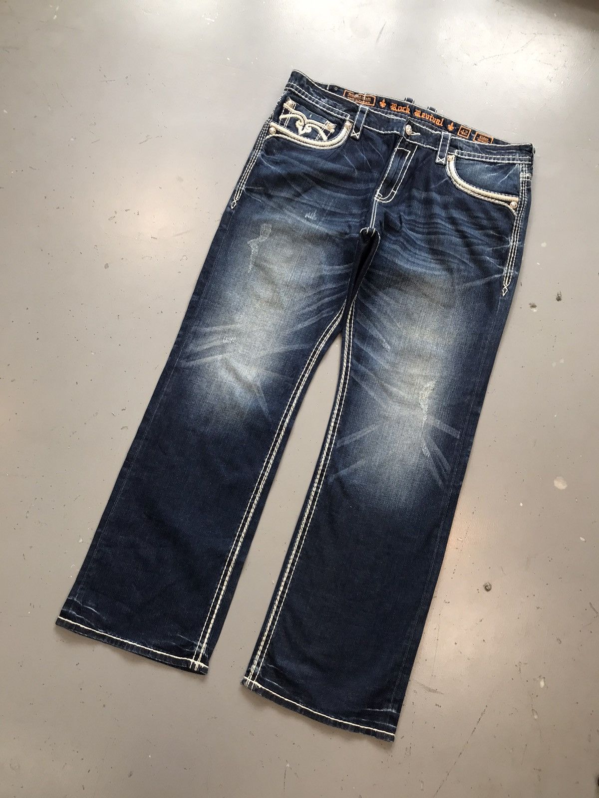 Vintage rock revival stitch embroidered denim