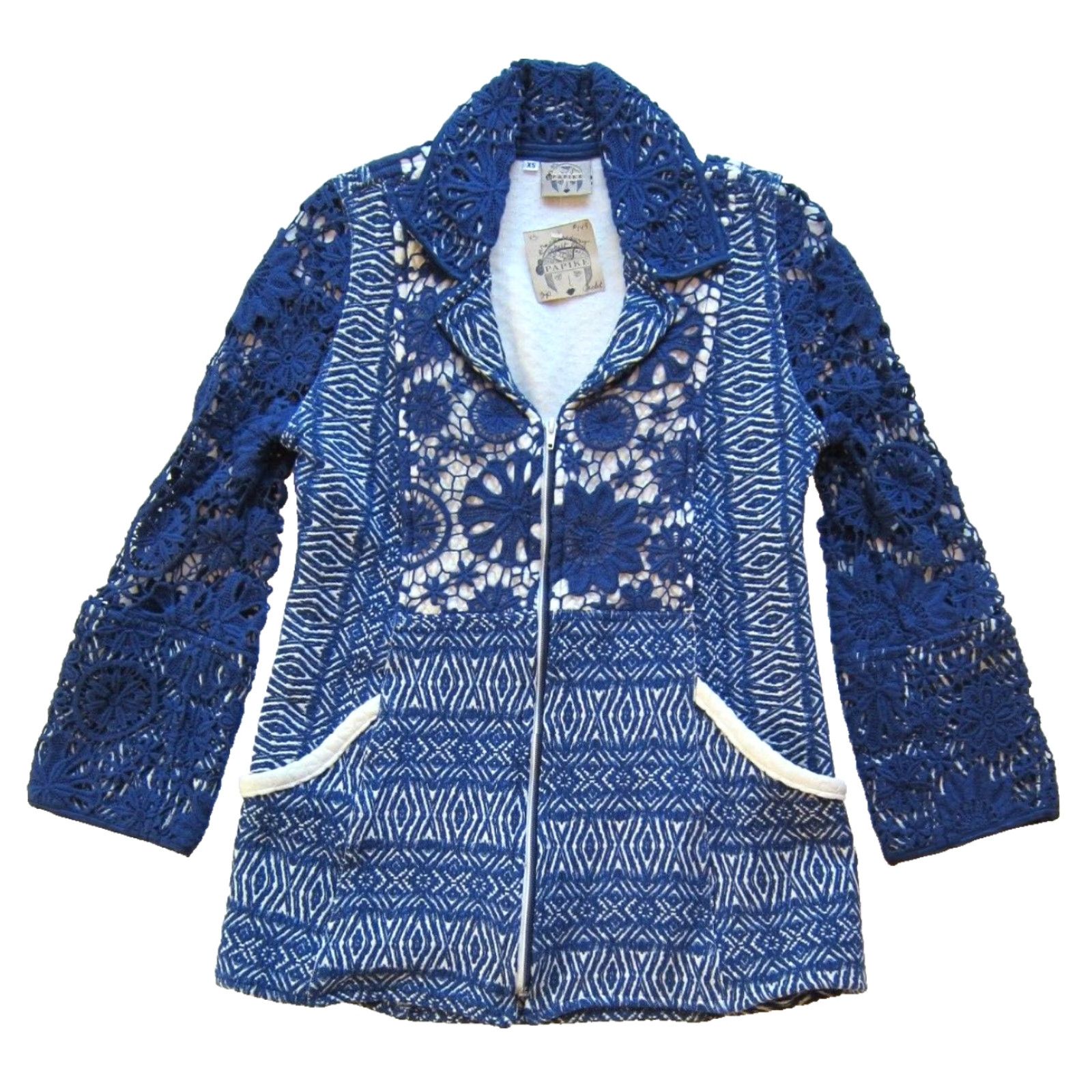 Vintage VINTAGE Papike Jacket XS Blue Embroidered Floral Nylon Softshell Zip Pocket Made In California Womens 80s 90s Clothing Size XS / US 0-2 / IT 36-38 - 2 Thumbnail