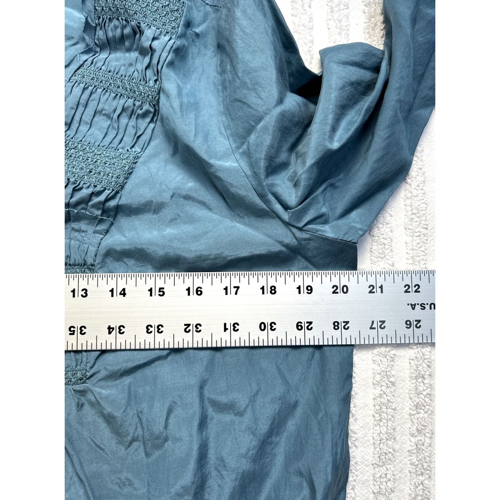 J. Jill J.Jill Dress Smocked Shift Silk Cotton Blend Long Sleeve Blue-Green Women M Size M / US 6-8 / IT 42-44 - 7 Thumbnail