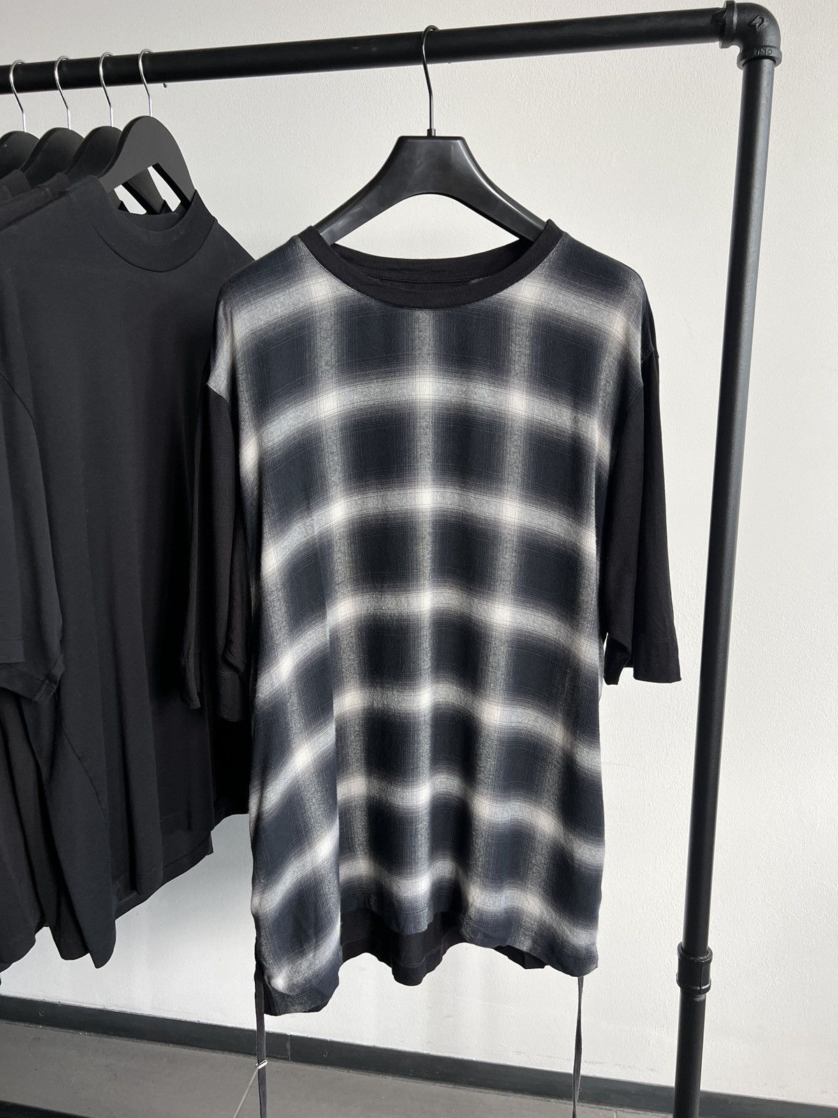 Pre-owned Helmut Lang Plaid Trompe L'oeil Tee In Black