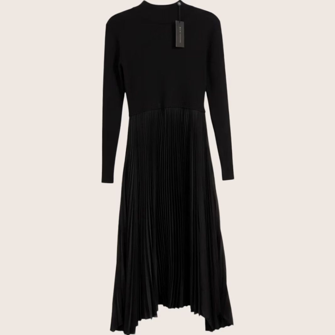 Elie Tahari Elie Tahari Dress Womens Medium Black Mock Neck Pleated Skirt Fit Flare Midi Size 32" / US 10 / IT 46 - 1 Thumbnail
