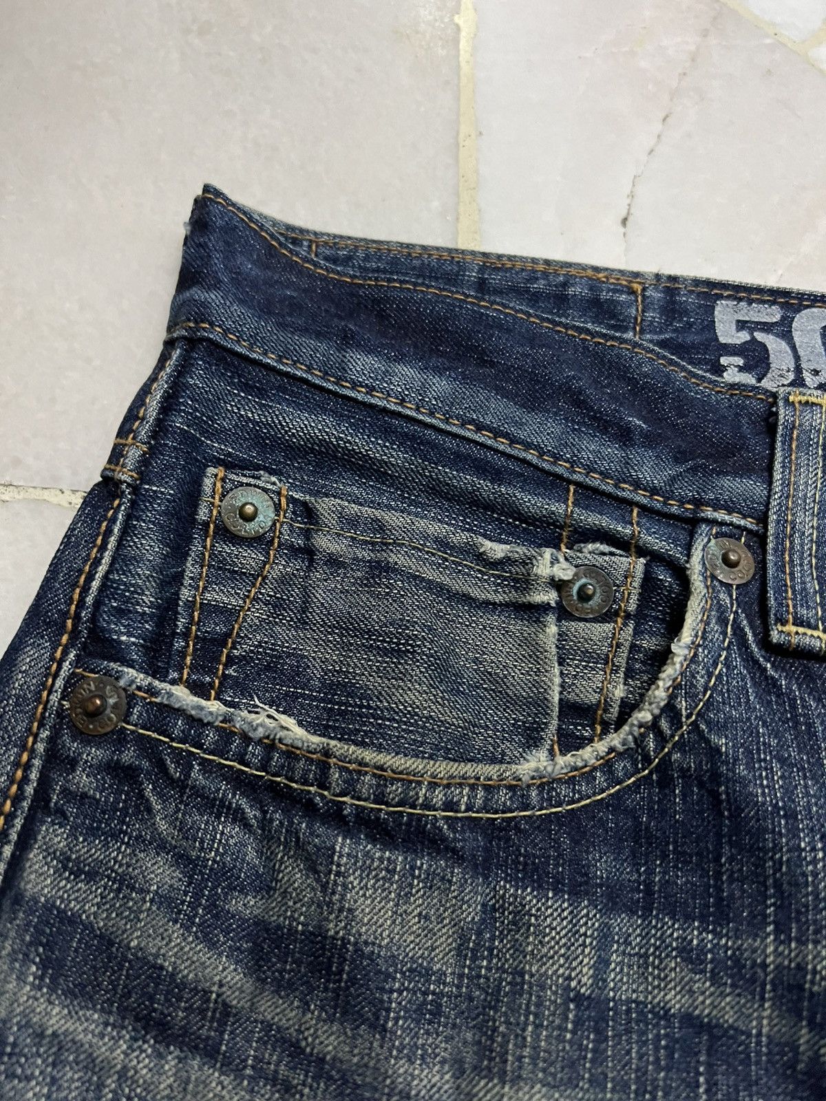 Edwin × Japanese Brand × Jean Edwin 503 Blue Trip Distress Jean Size US 31 - 9 Thumbnail