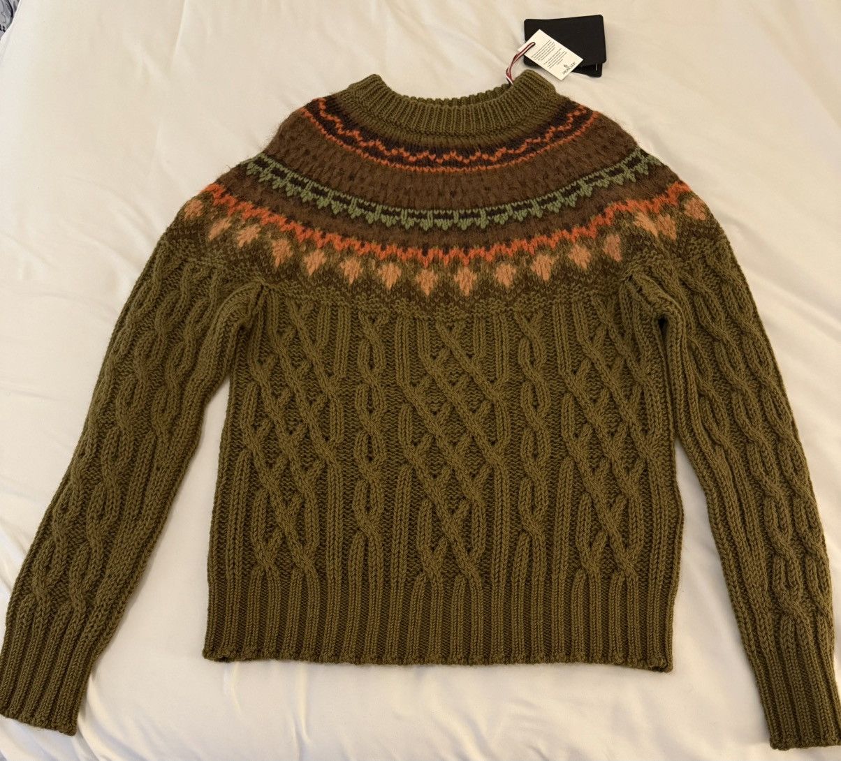 Moncler Grenoble Moncler Cable Knit Sweater Fair Isle Pattern Olive Green NWT Size US L / EU 52-54 / 3 - 1 Thumbnail