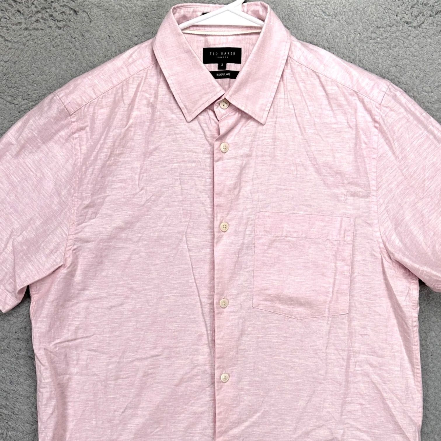 Ted Baker Ted Baker Shirt Mens Button Up Short Sleeve Light Pink Linen Blend 3 Small Cotton Fall Summer Casual Formal Travel Shirt Mens Size US S / EU 44-46 / 1 - 2 Thumbnail