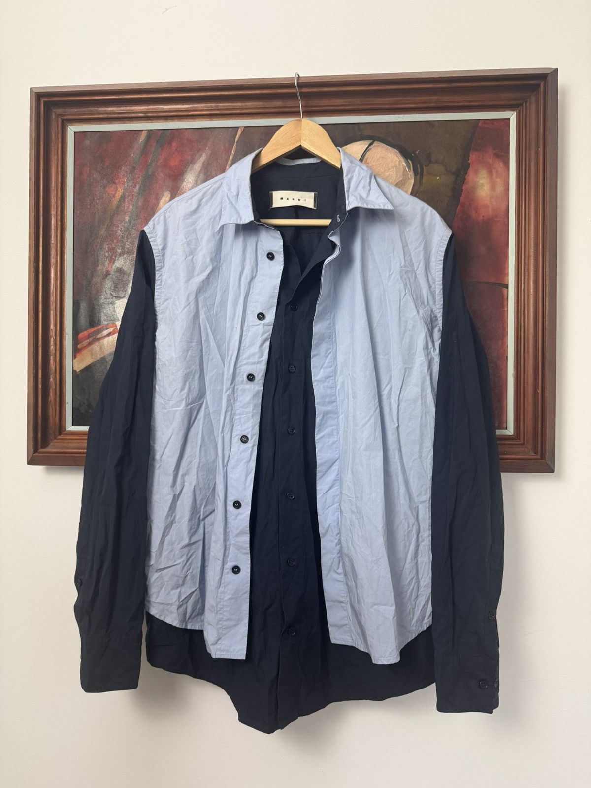 Marni Button Up Shirt Size 50 Casual Navy Designer Rare